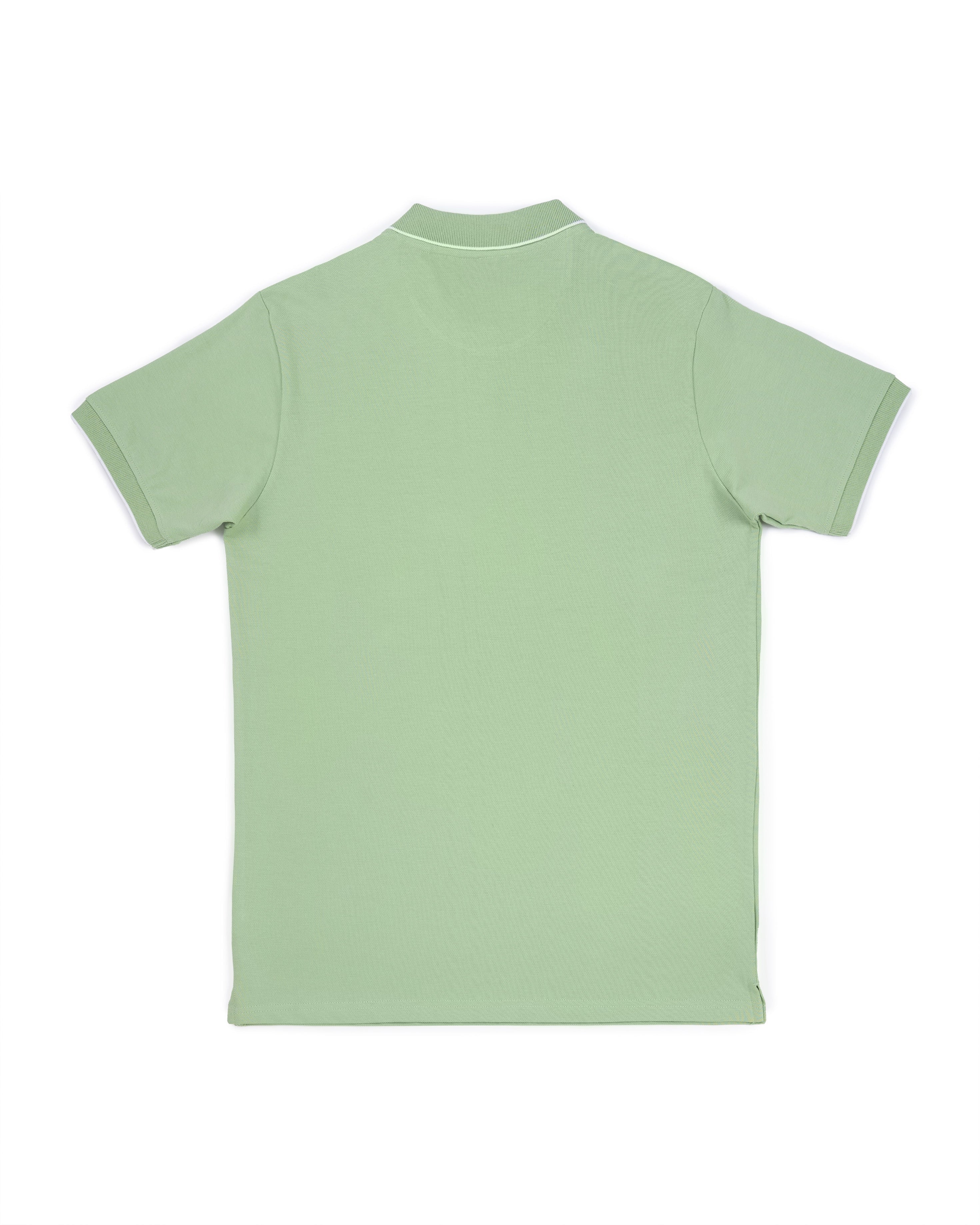 Bare Brown Light Green Slim Fit Lightweight Polo T-Shirt
