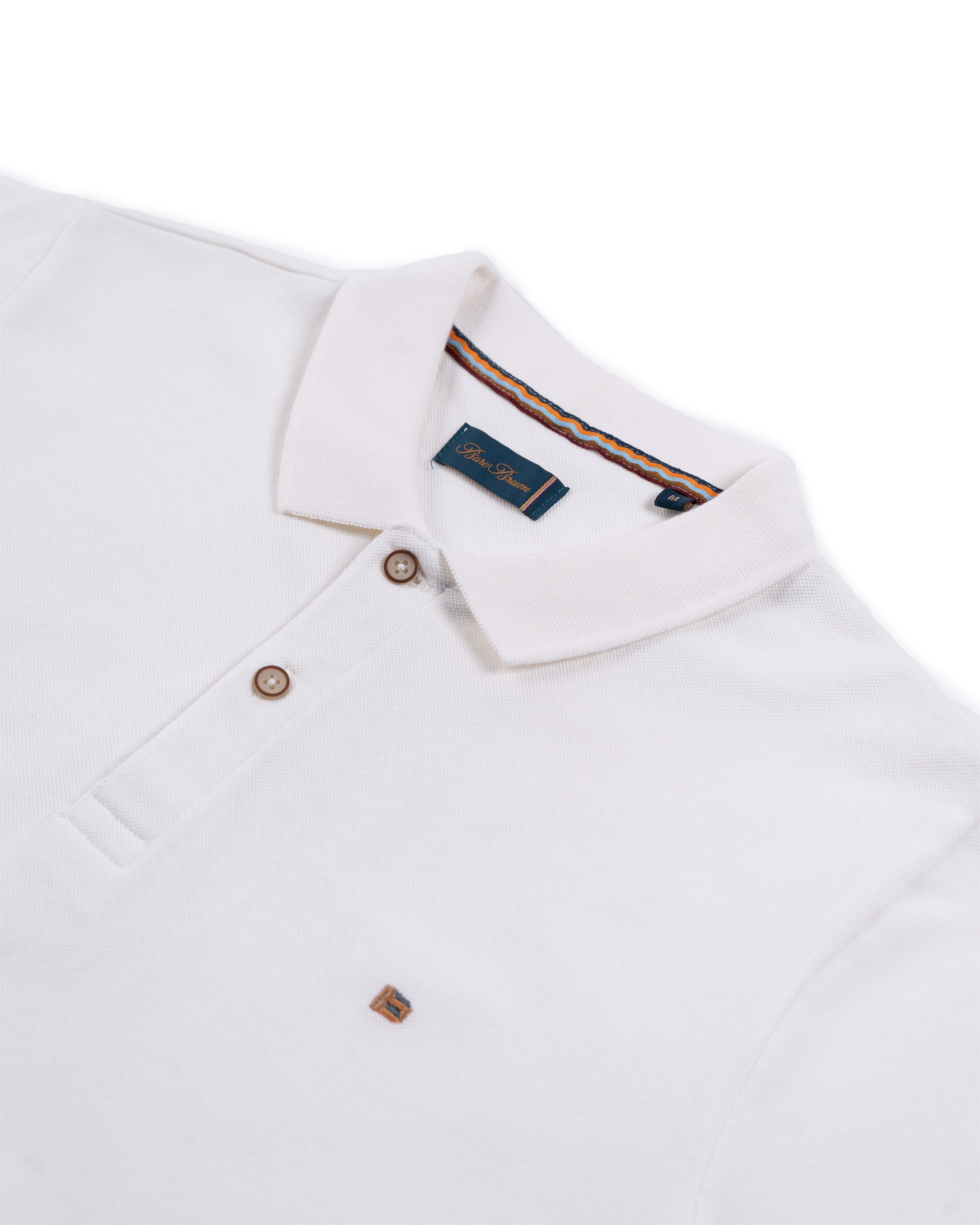 Bare Brown White Slim Fit Lightweight Polo T-Shirt