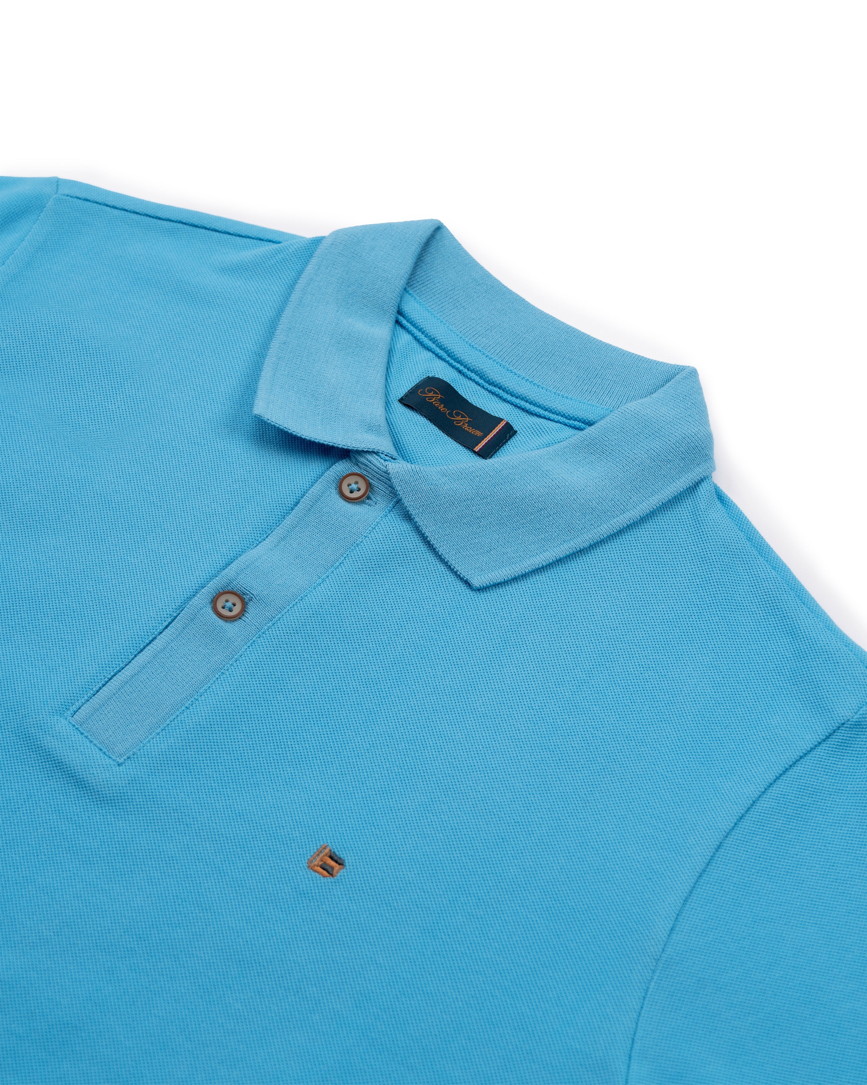 Bare Brown Aqua Blue Slim Fit Lightweight Polo T-Shirt