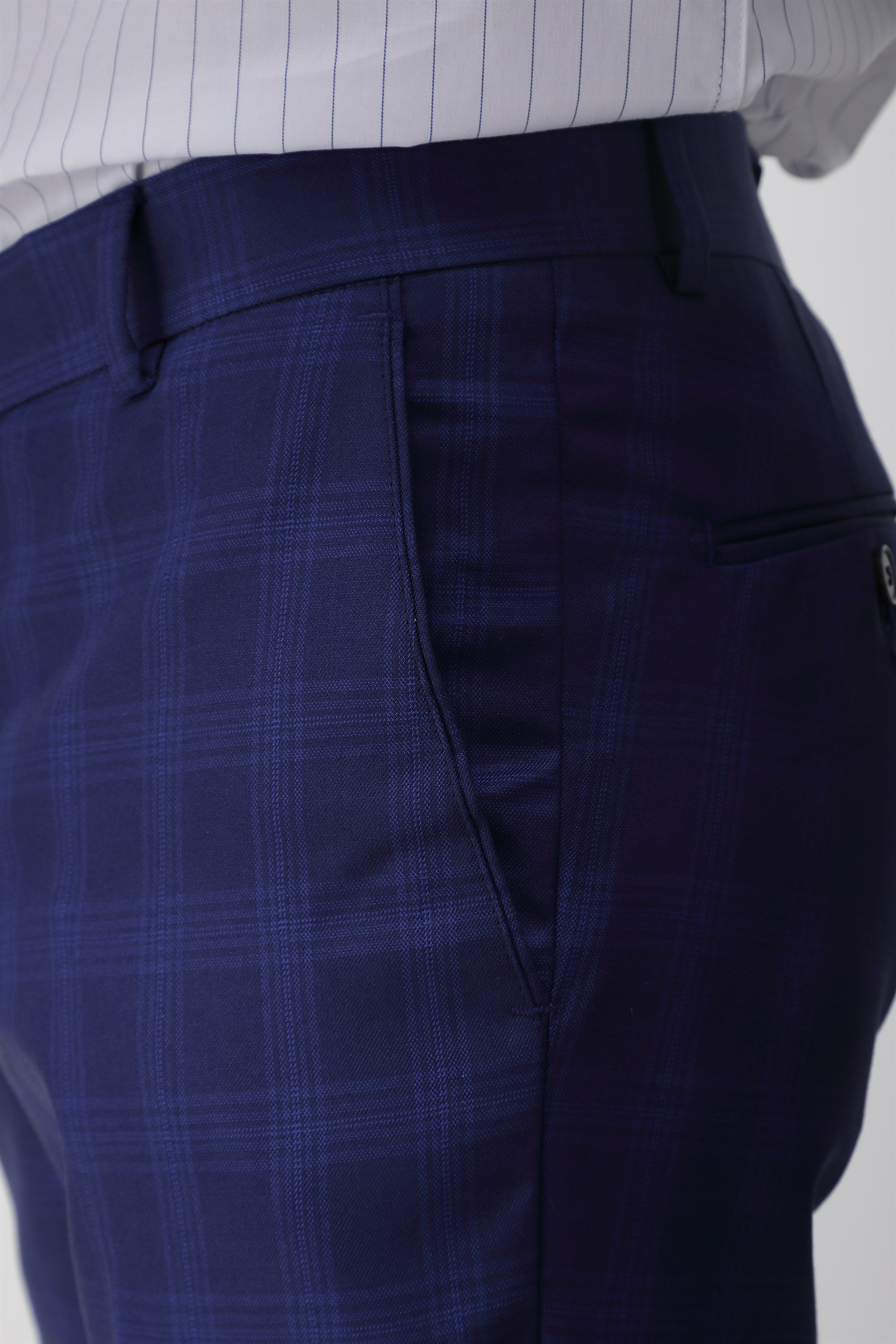 T the brand Men Formal Check Trouser - Navy Blue
