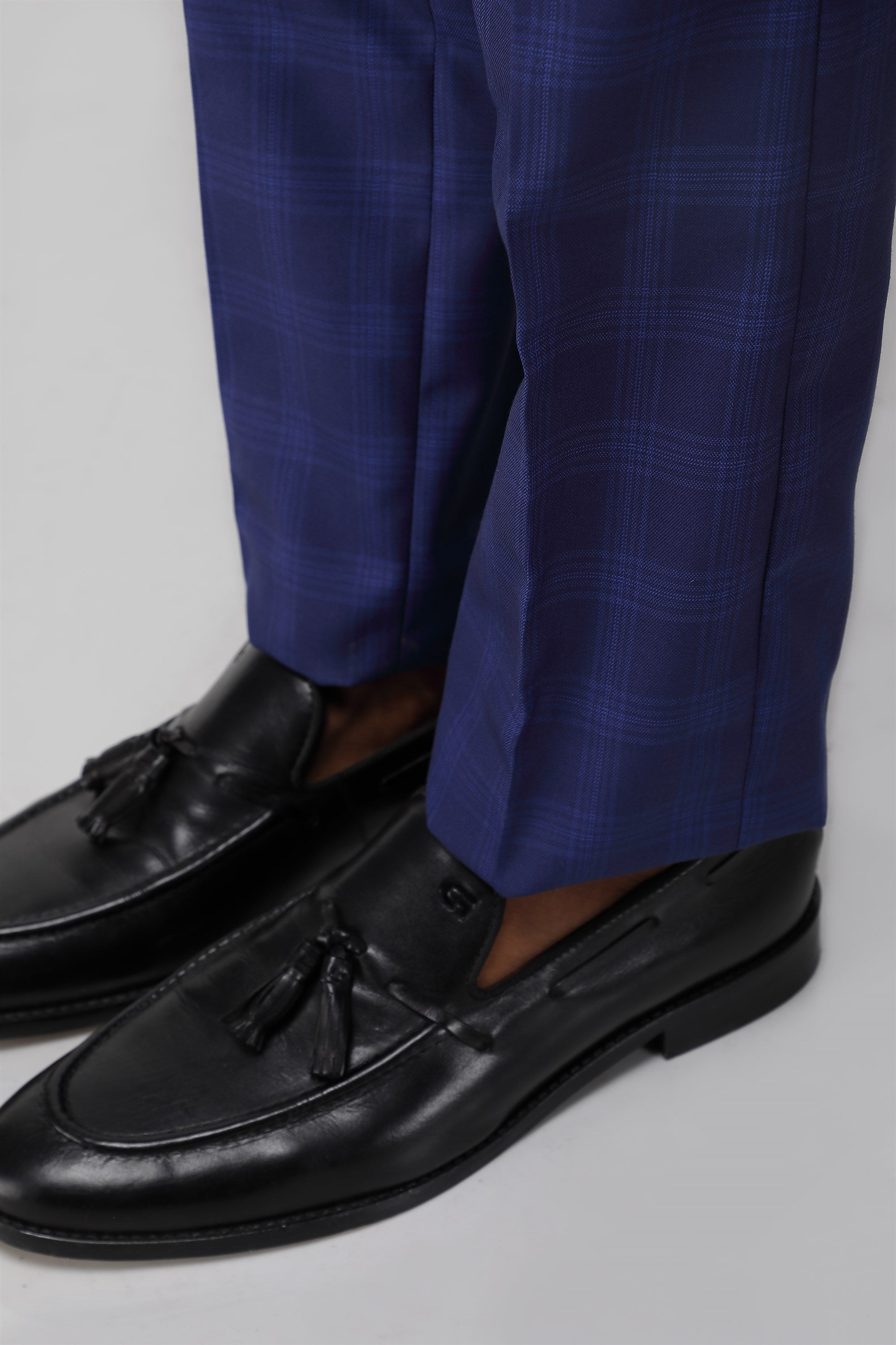 T the brand Men Formal Check Trouser - Navy Blue