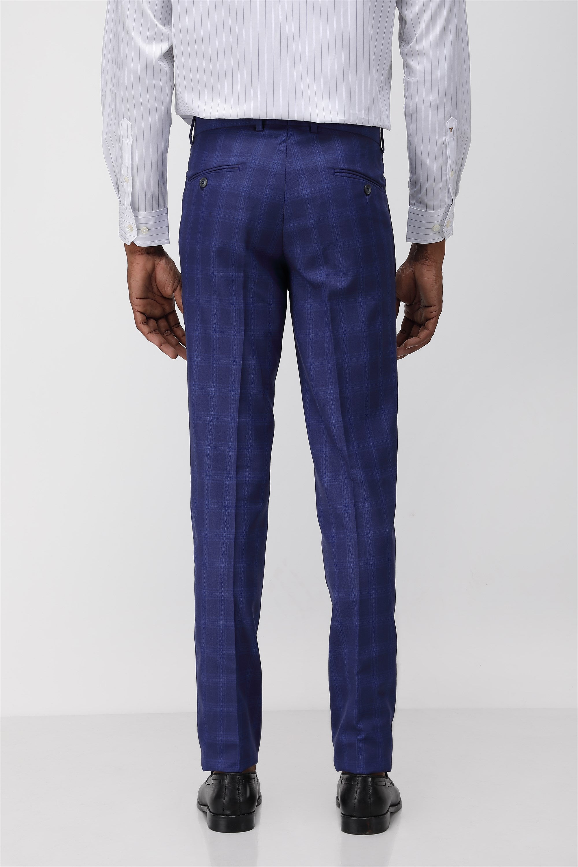 T the brand Men Formal Check Trouser - Navy Blue