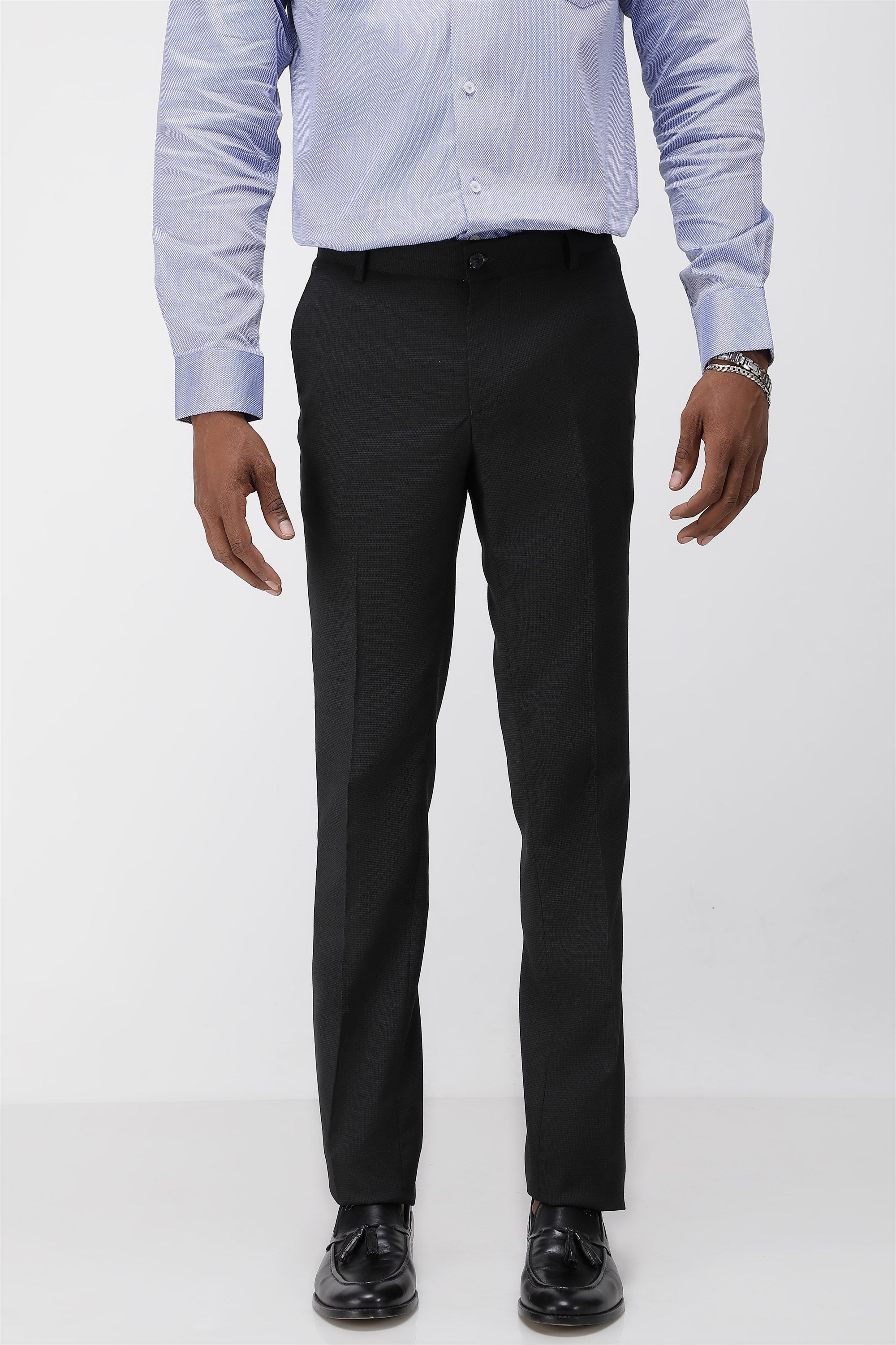 T the brand Stretch Formal Flat Textured Trouser - Black