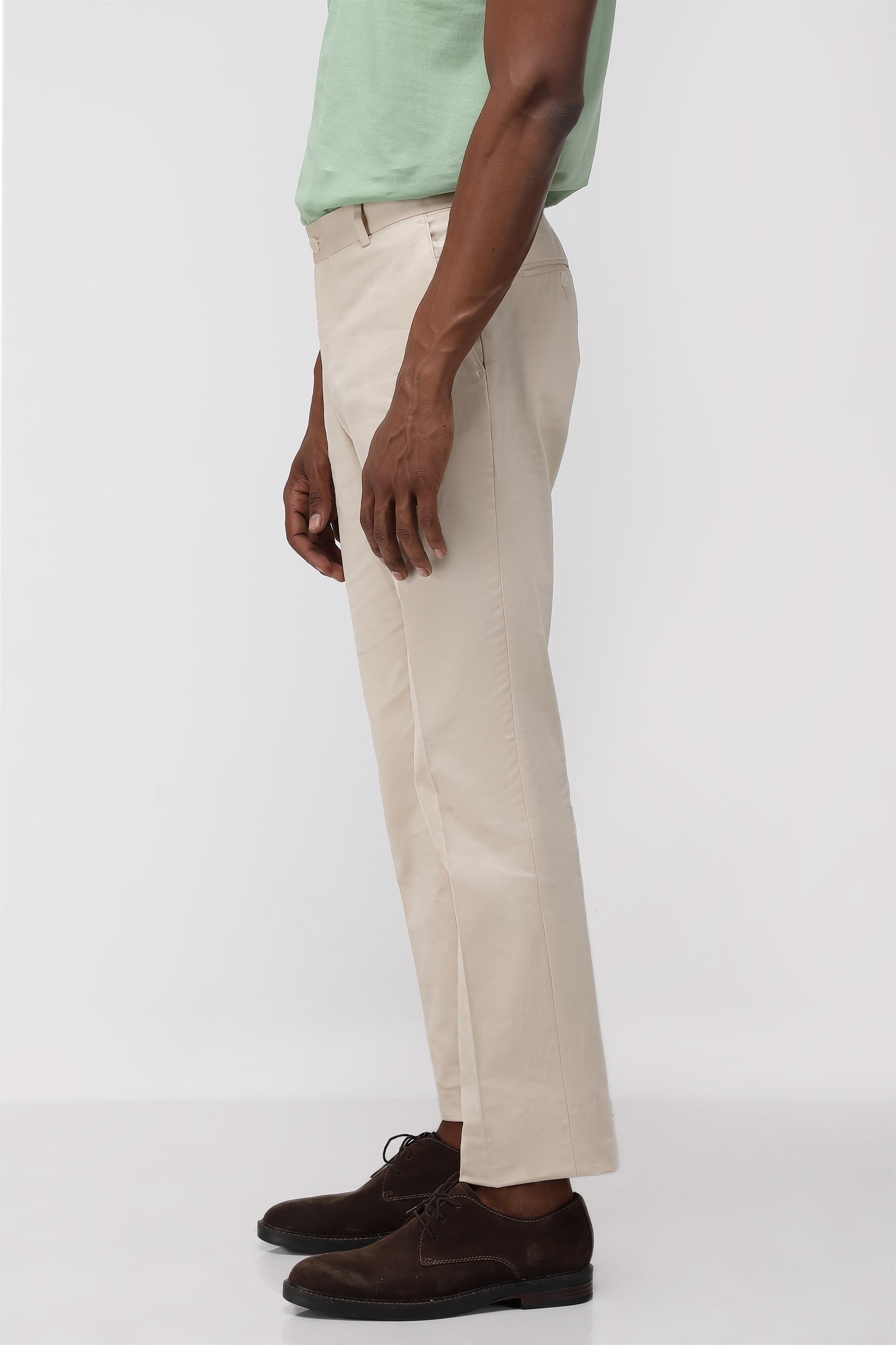 Bare Brown Stretch Slim Fit Cotton Trousers - Beige