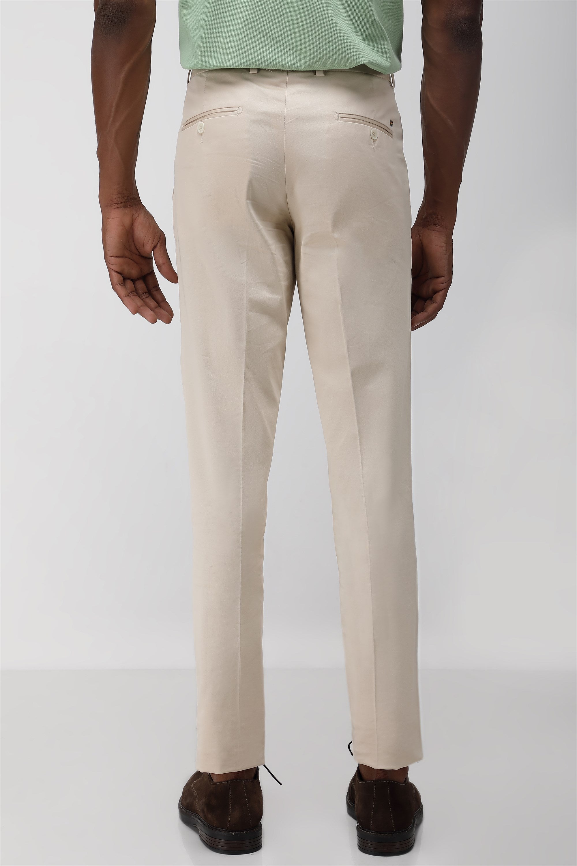Bare Brown Stretch Slim Fit Cotton Trousers - Beige
