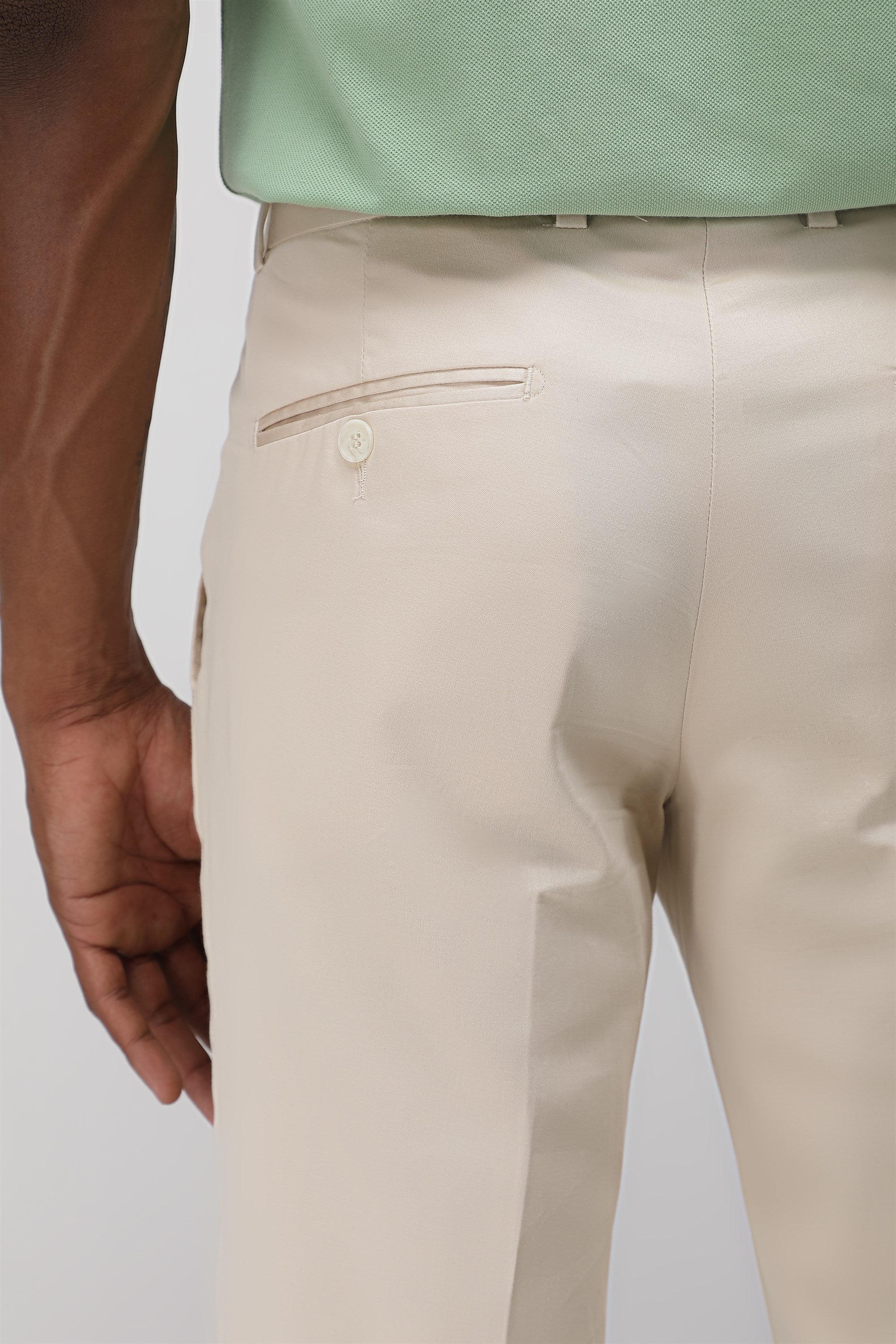 Bare Brown Stretch Slim Fit Cotton Trousers - Beige