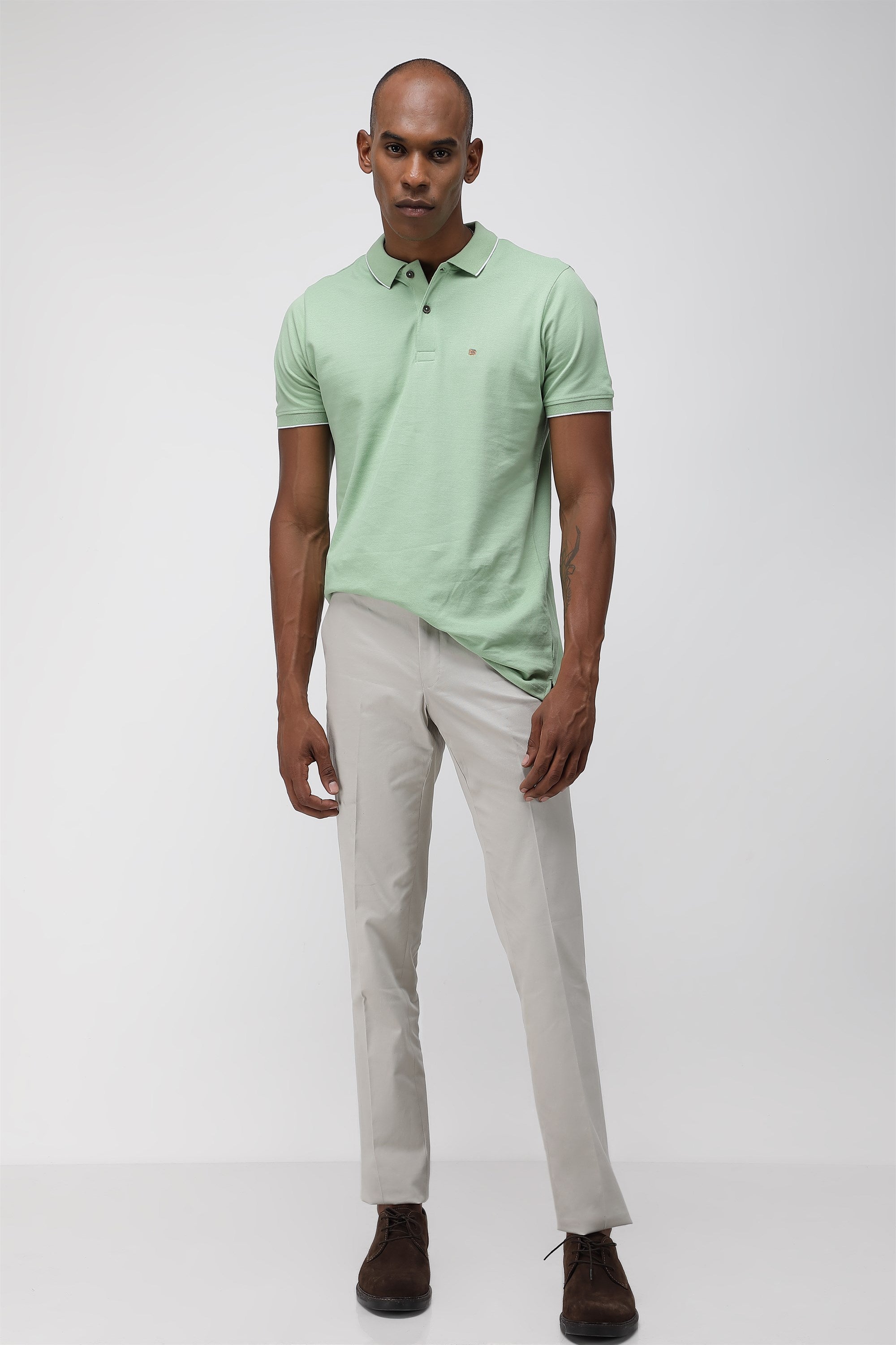 Bare Brown Stretch Slim Fit Cotton Trousers - Light Grey