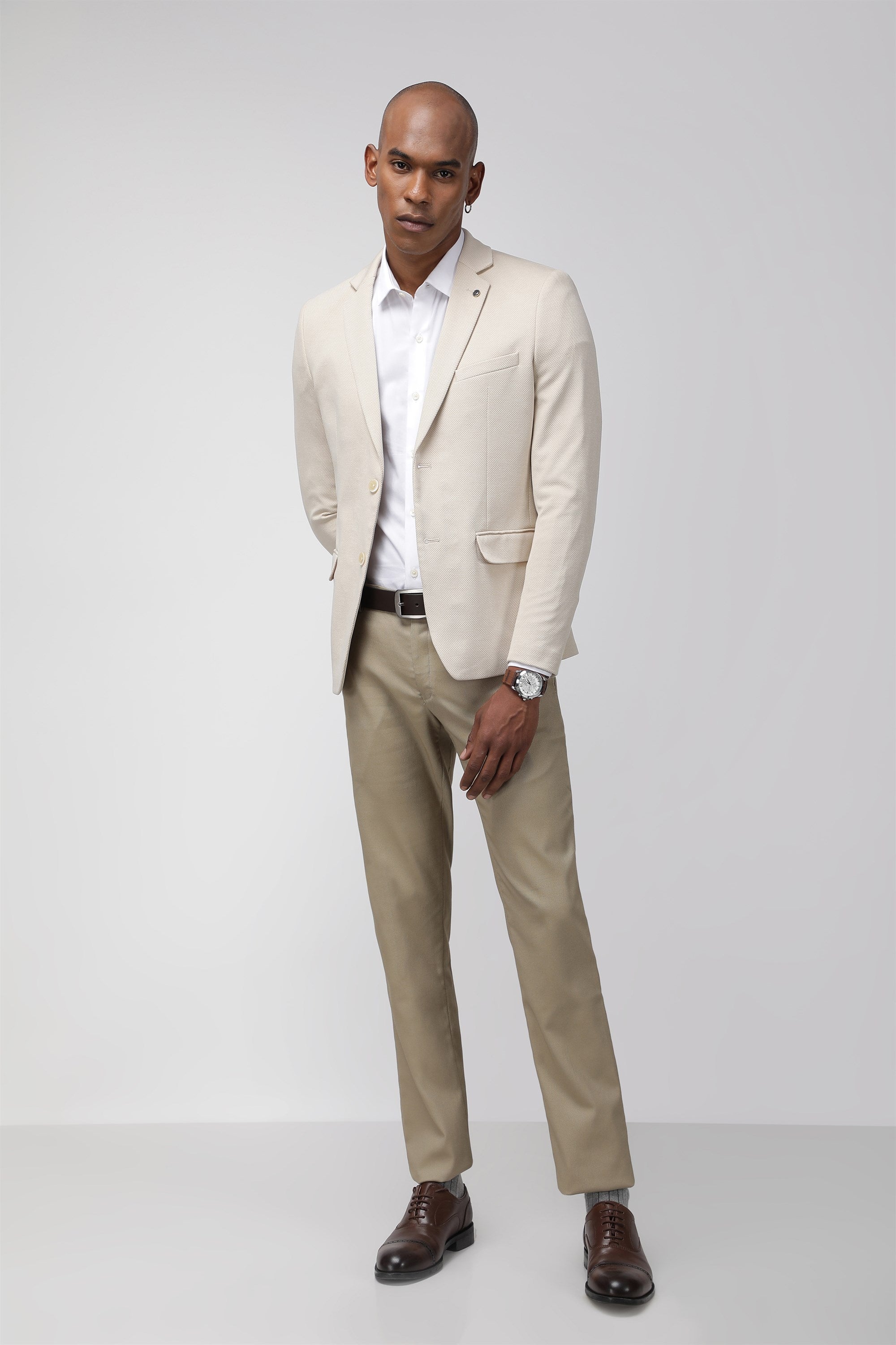 T the brand Slim Fit Knit Blazer - Beige