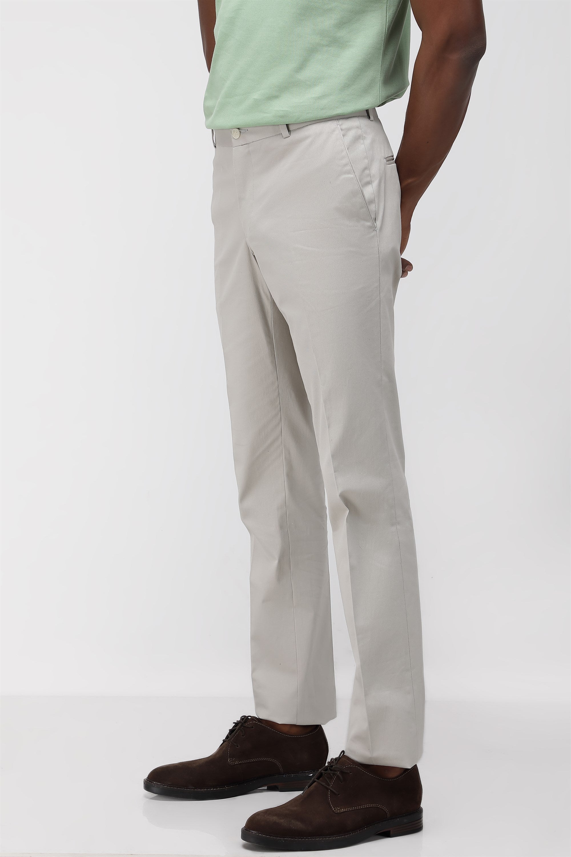 Bare Brown Stretch Slim Fit Cotton Trousers - Light Grey