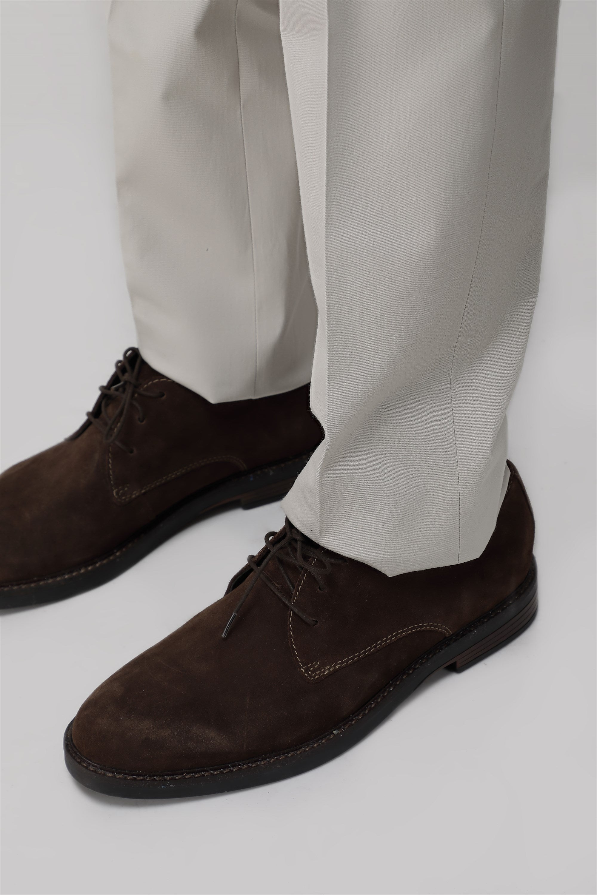 Bare Brown Stretch Slim Fit Cotton Trousers - Light Grey