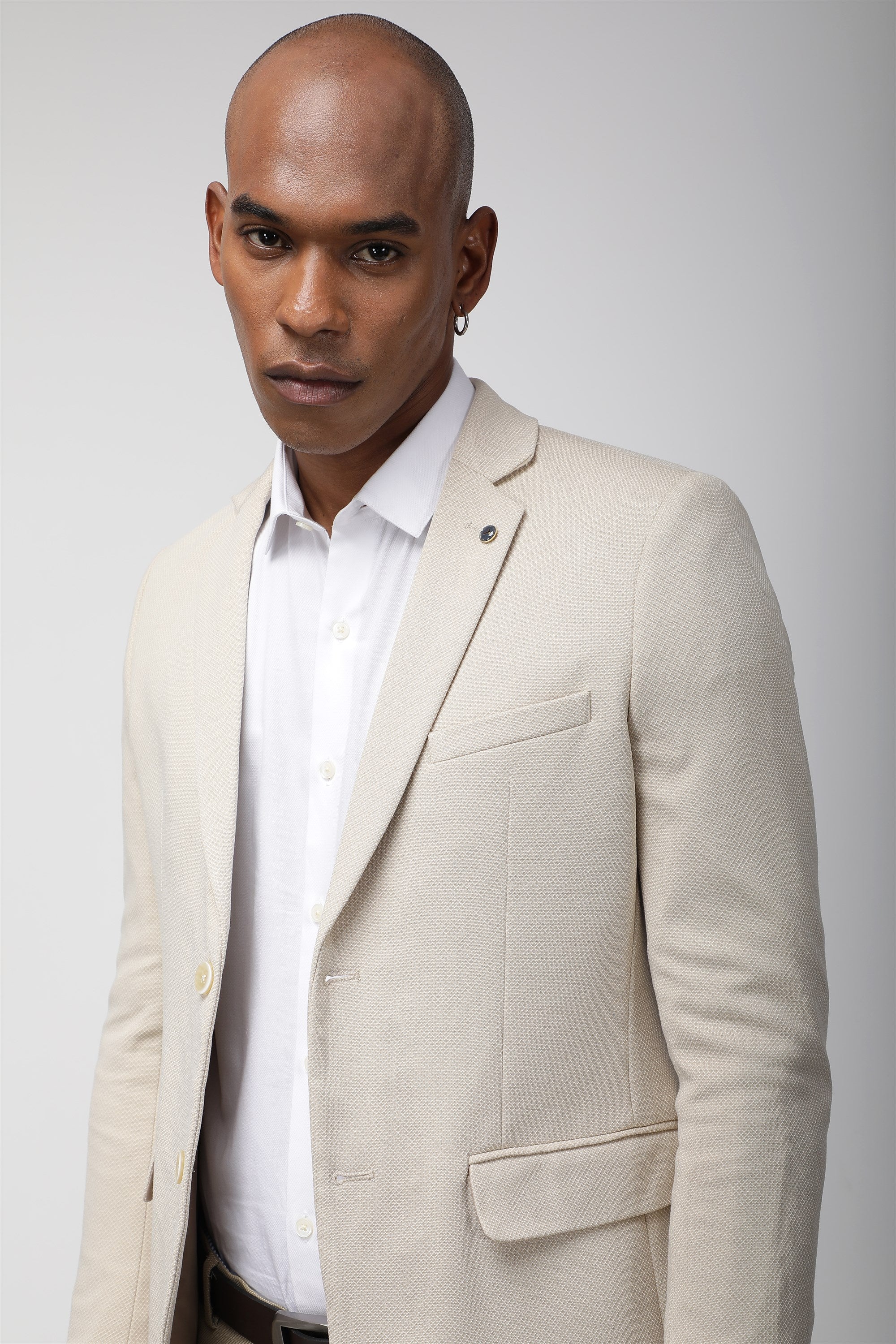 T the brand Slim Fit Knit Blazer - Beige