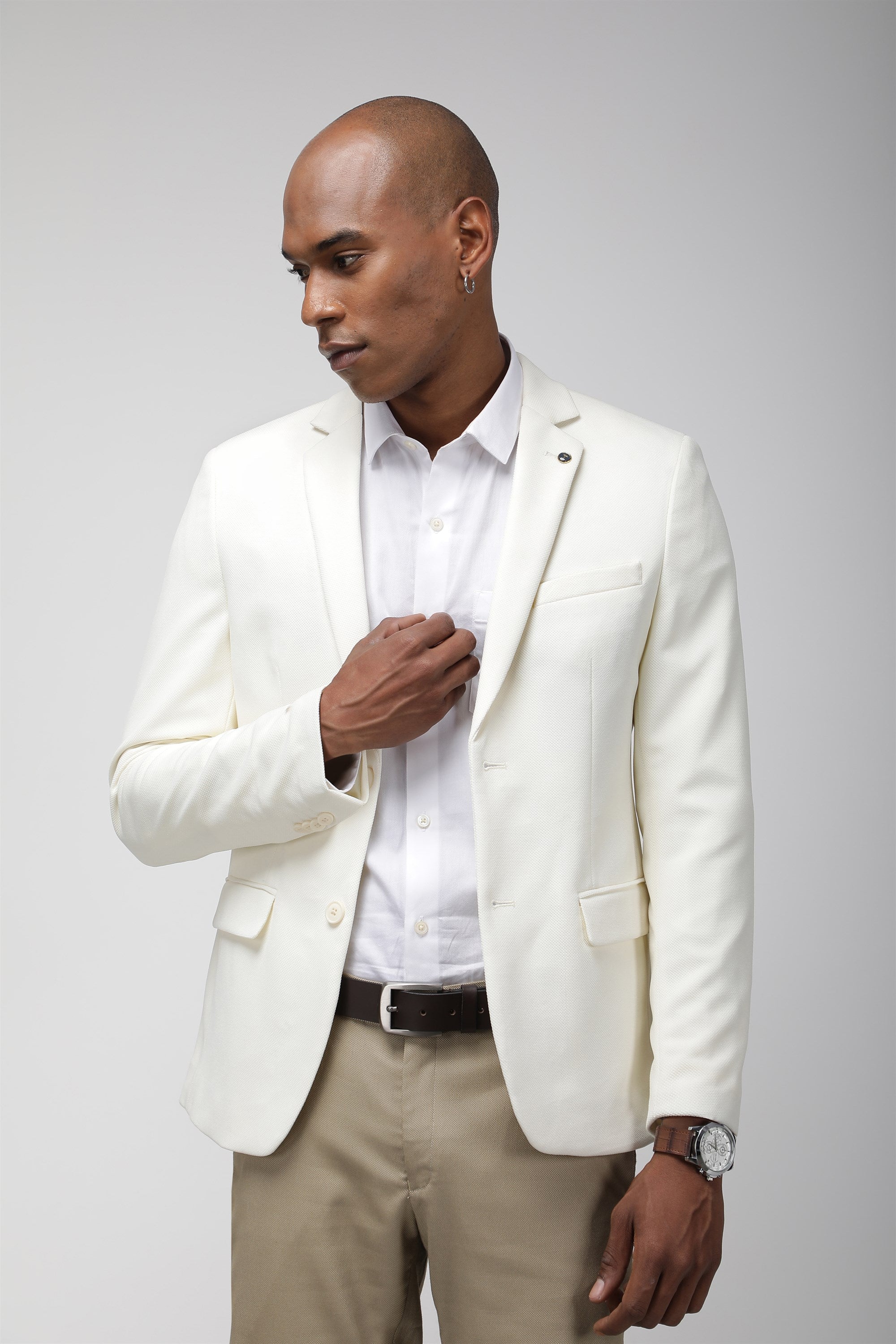 T the brand Slim Fit Knit Blazer - Ivory