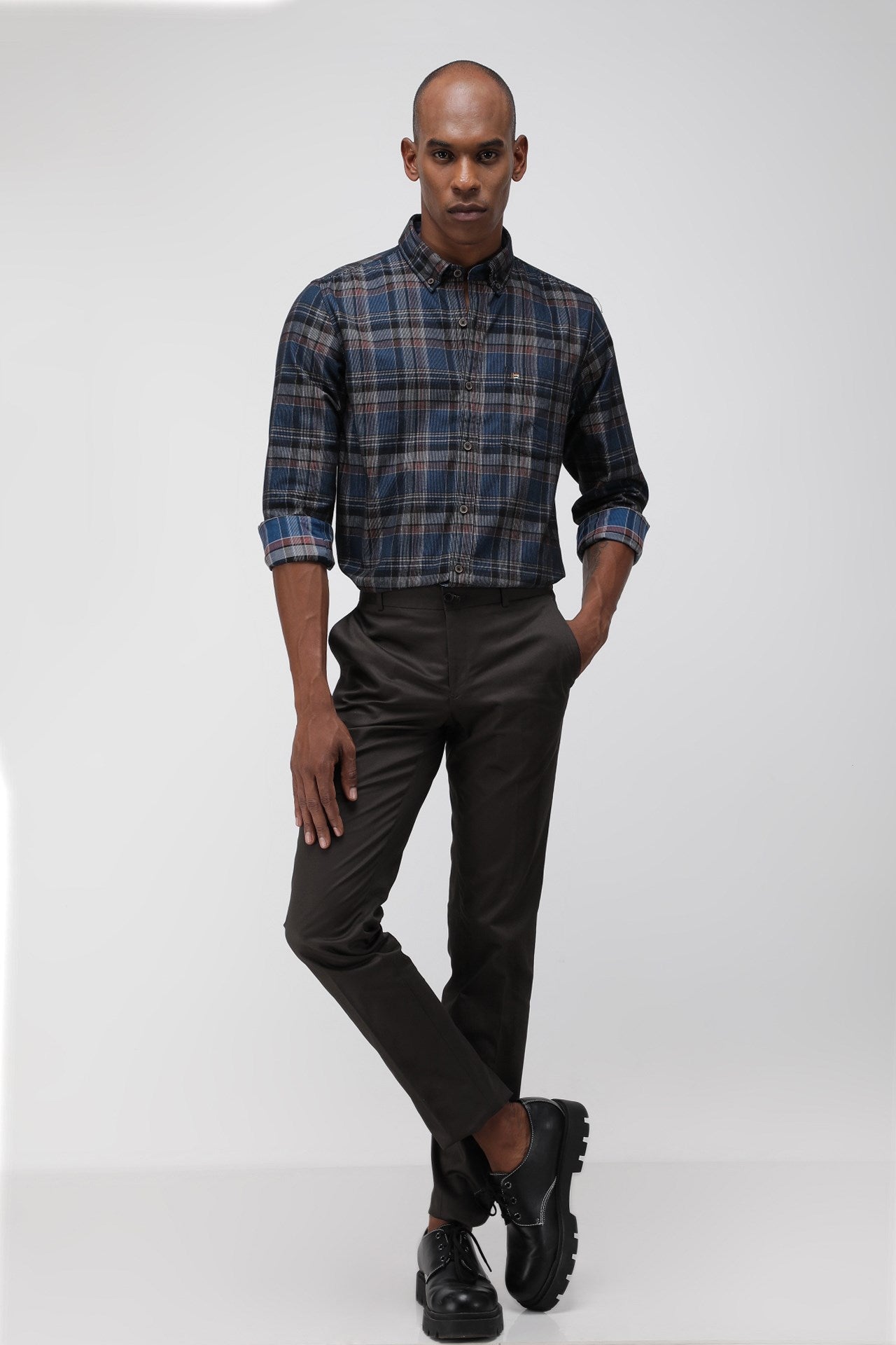 Bare Brown Stretch Slim Fit Cotton Trousers - Charcoal Grey