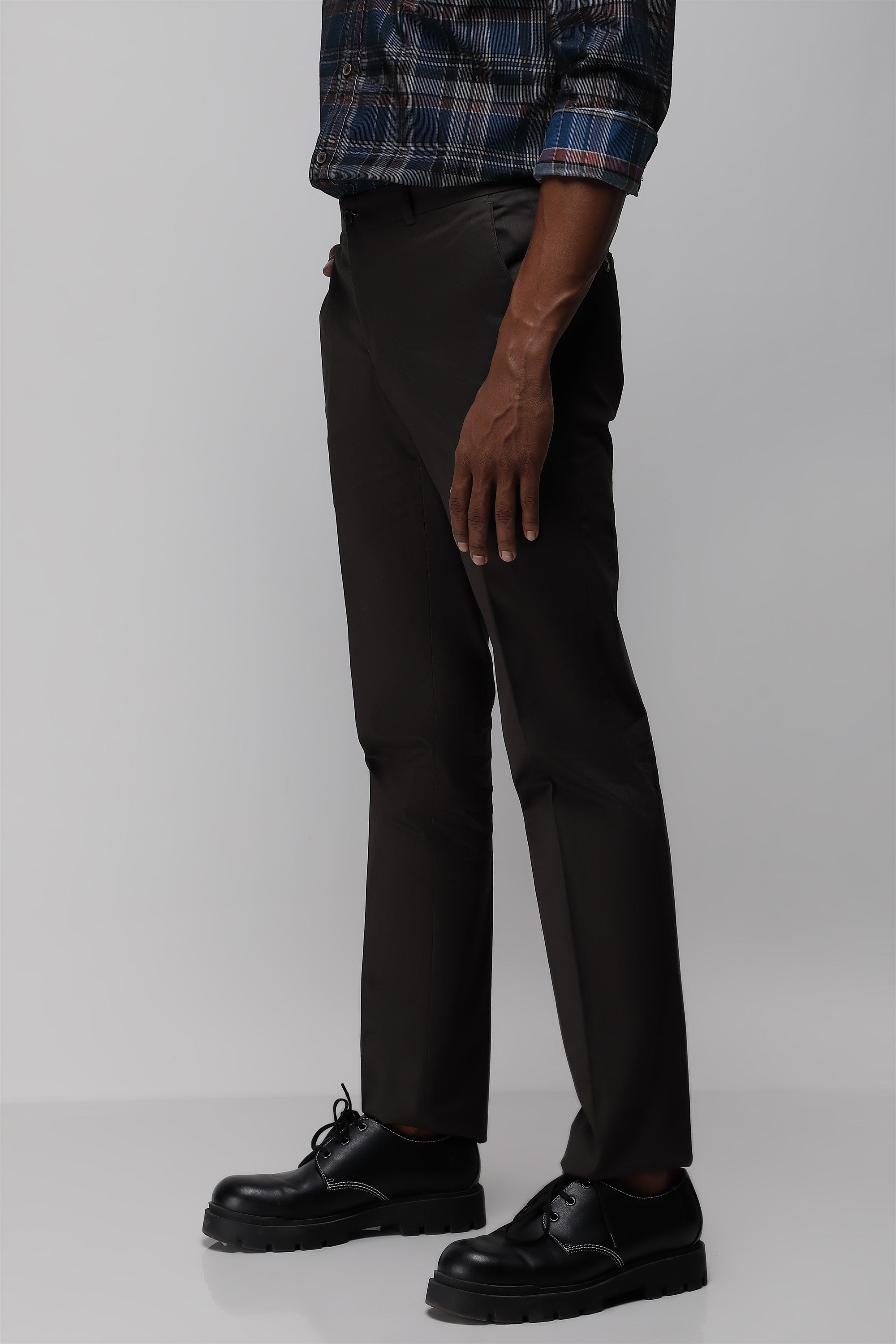 Bare Brown Stretch Slim Fit Cotton Trousers - Charcoal Grey