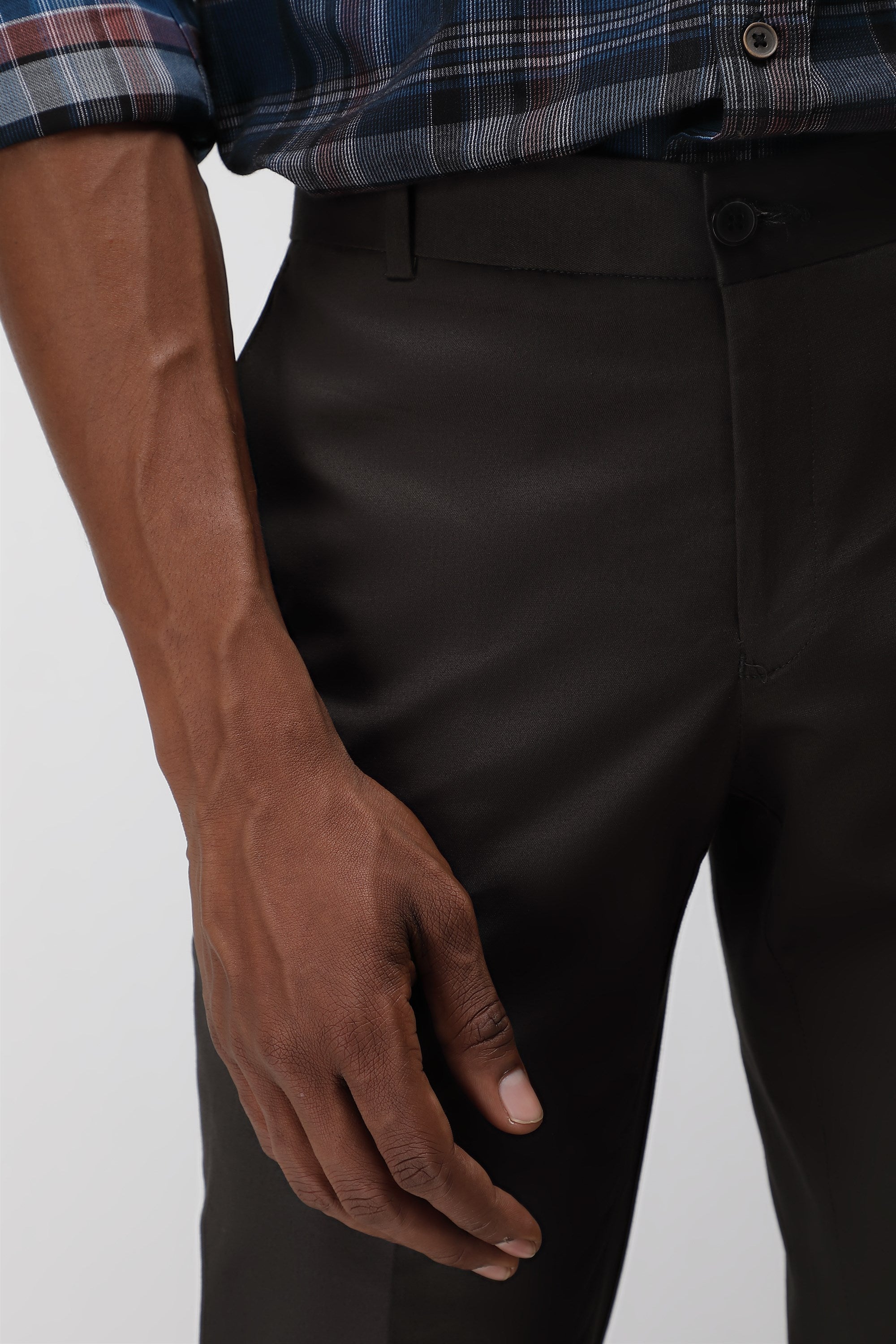 Bare Brown Stretch Slim Fit Cotton Trousers - Charcoal Grey