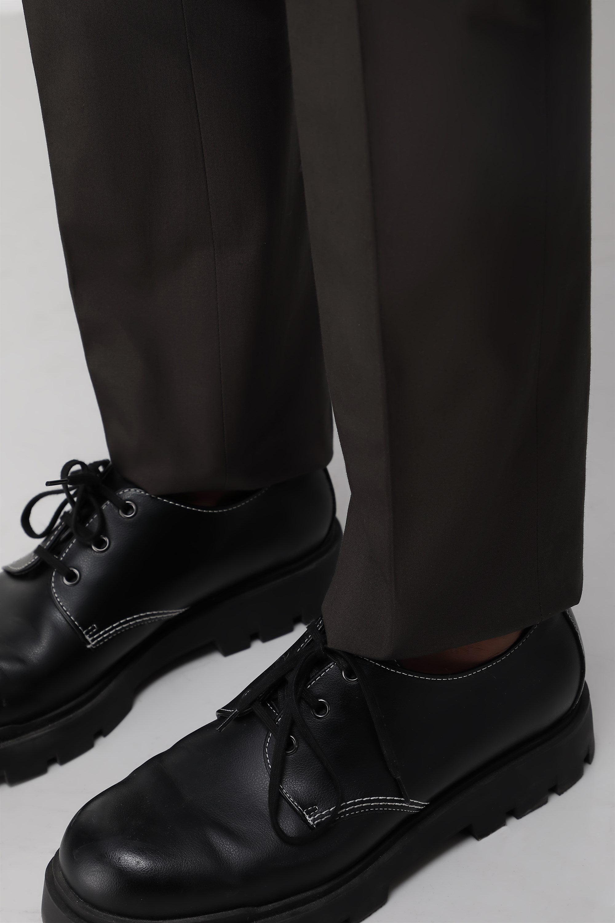 Bare Brown Stretch Slim Fit Cotton Trousers - Charcoal Grey
