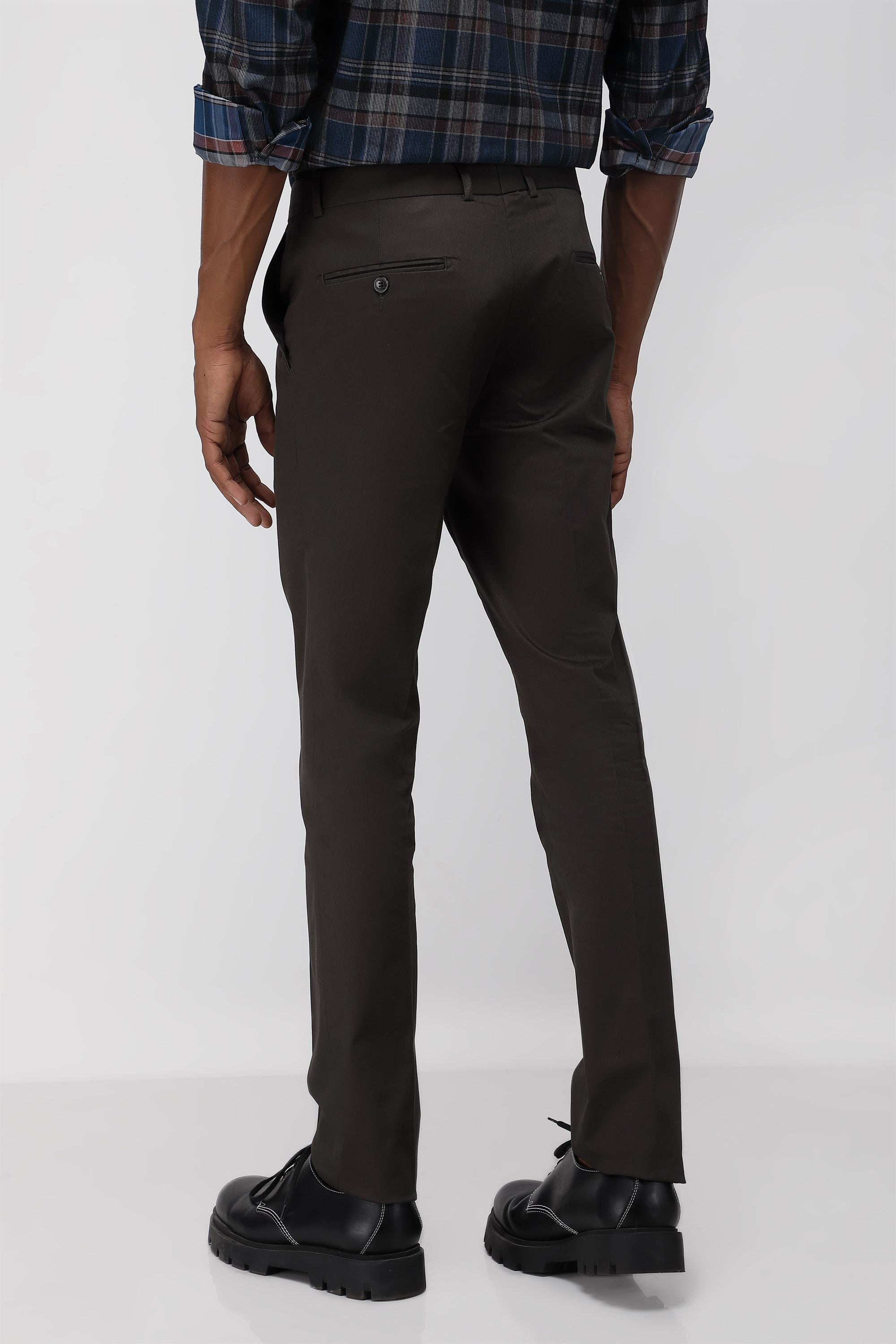 Bare Brown Stretch Slim Fit Cotton Trousers - Charcoal Grey