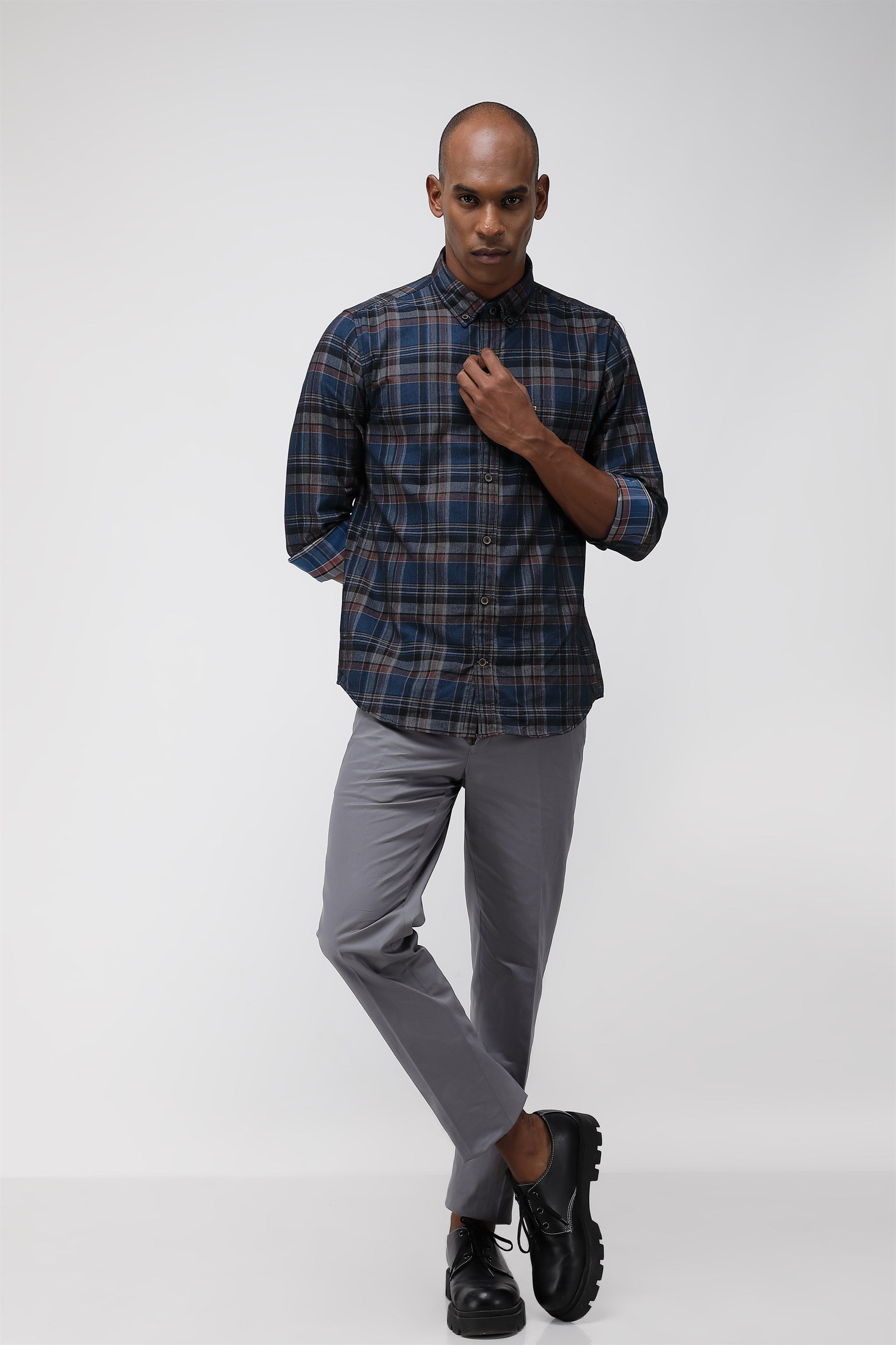 Bare Brown Stretch Slim Fit Cotton Trousers - Slate Grey