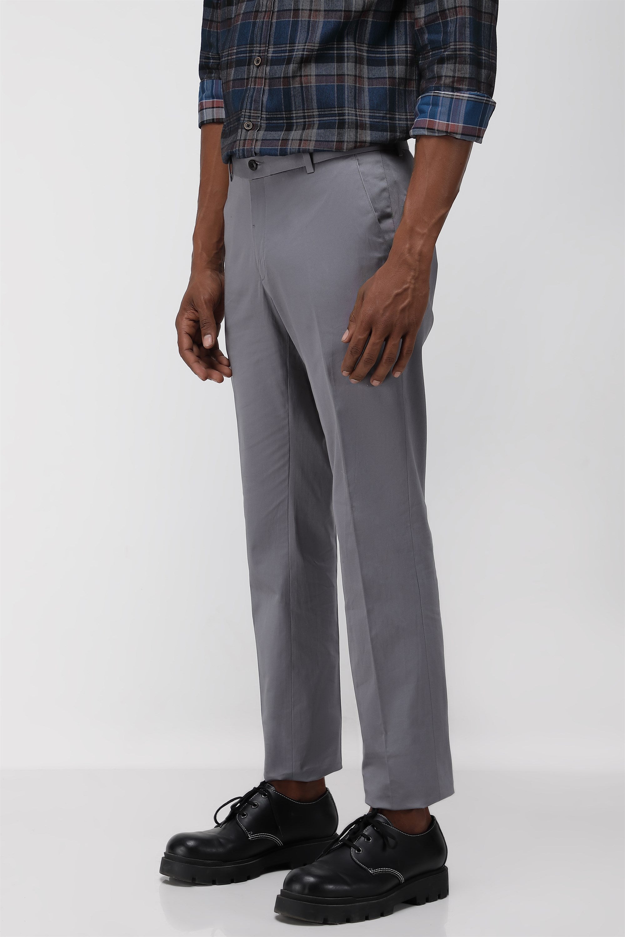 Bare Brown Stretch Slim Fit Cotton Trousers - Slate Grey
