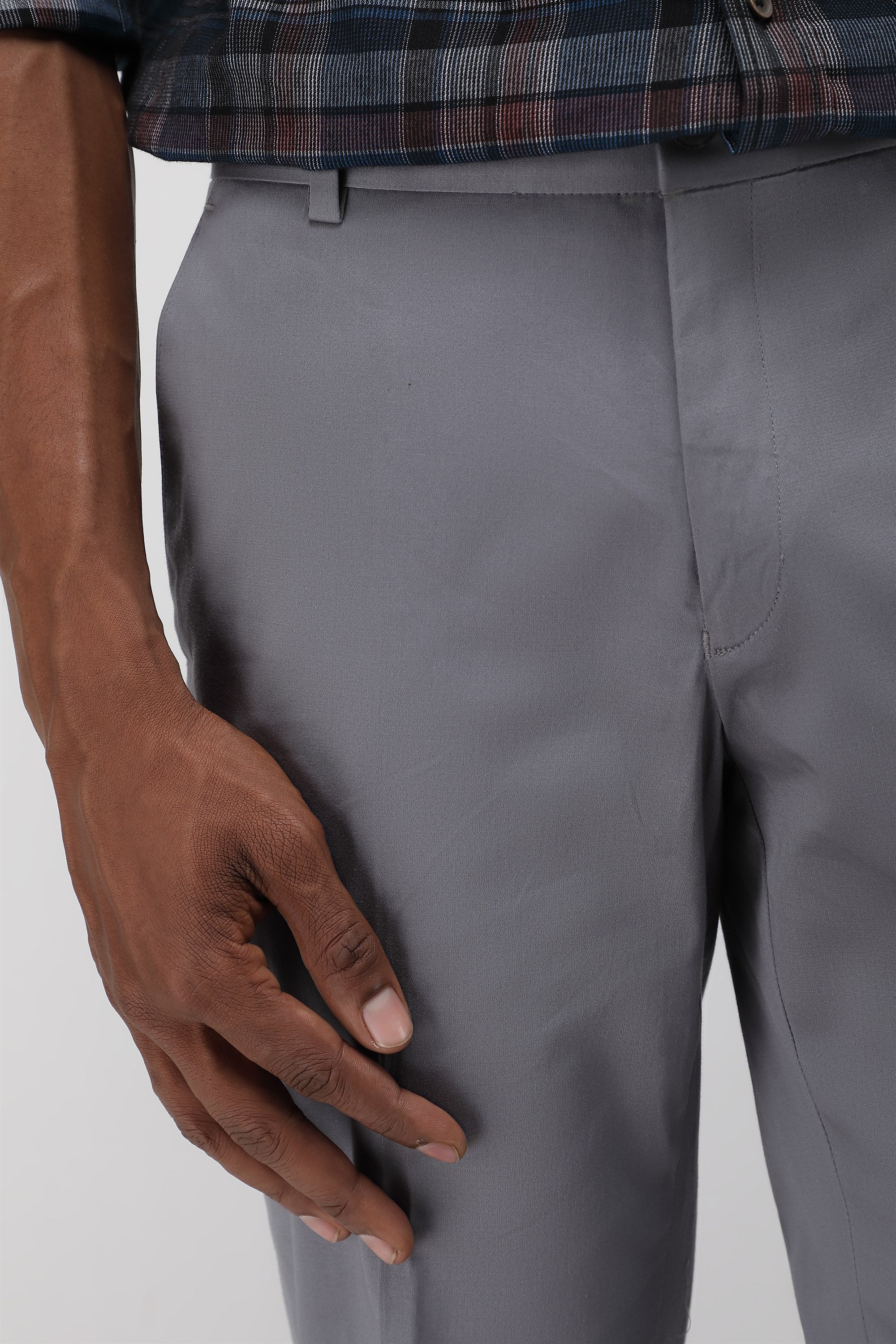 Bare Brown Stretch Slim Fit Cotton Trousers - Slate Grey