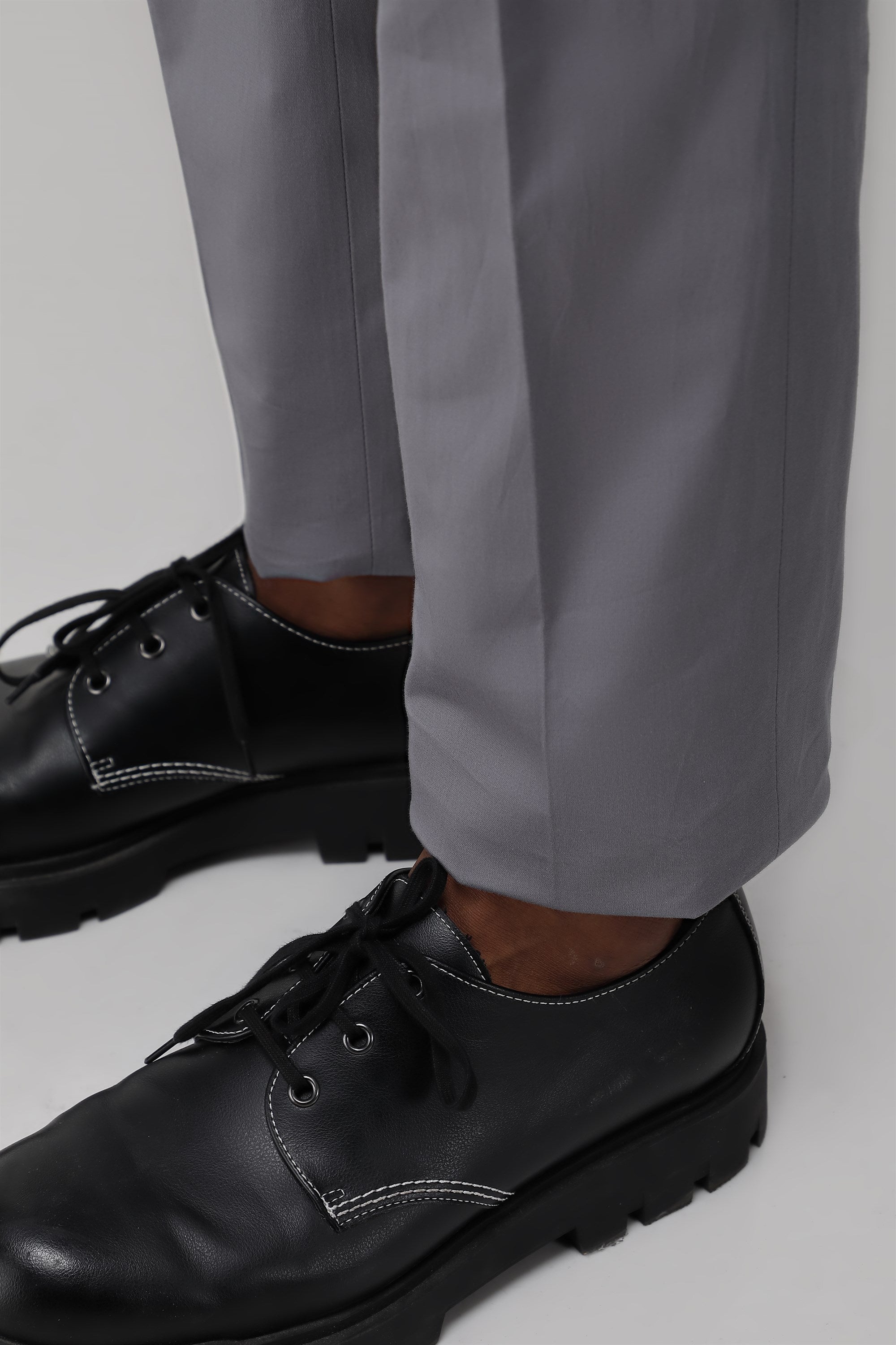 Bare Brown Stretch Slim Fit Cotton Trousers - Slate Grey