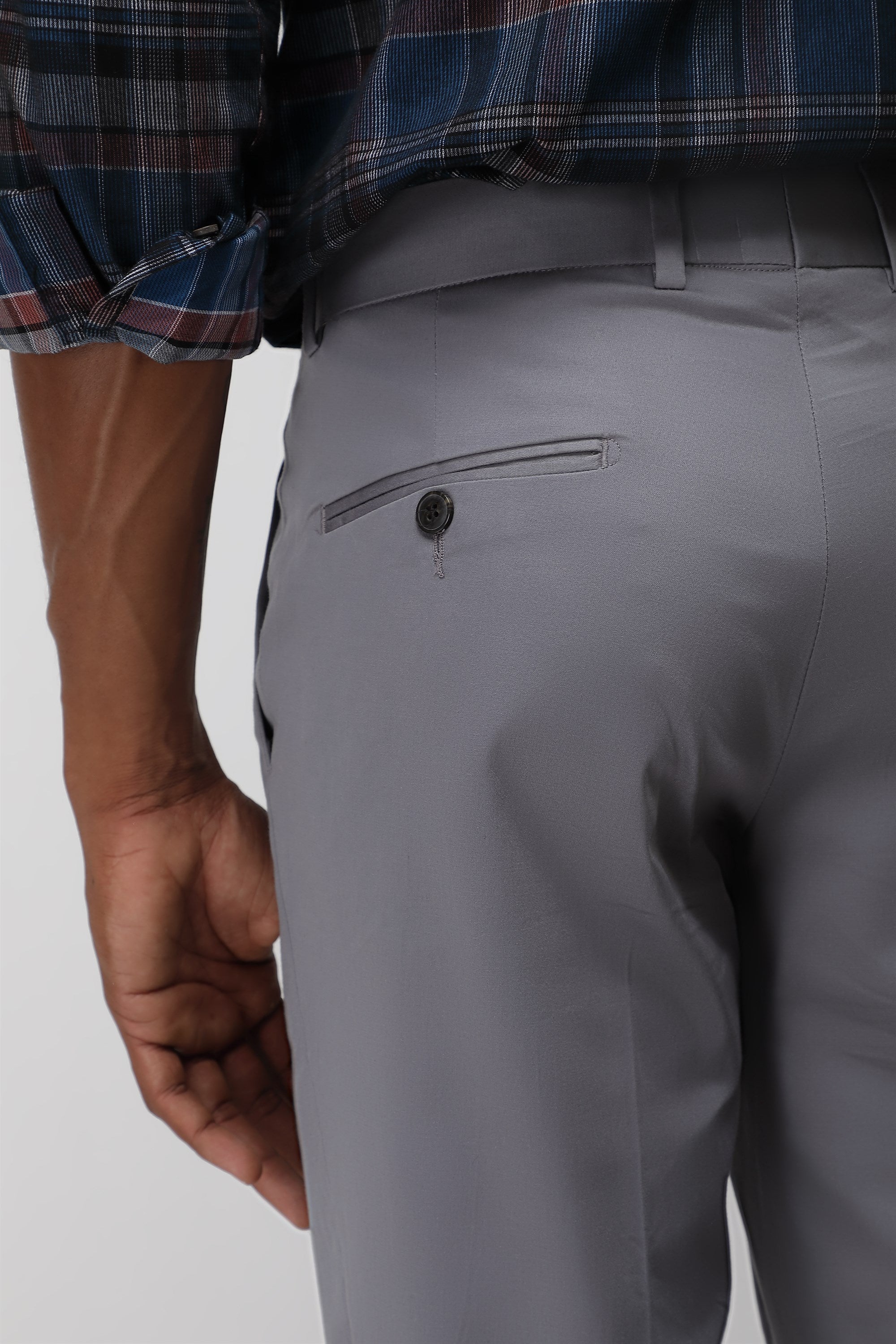 Bare Brown Stretch Slim Fit Cotton Trousers - Slate Grey