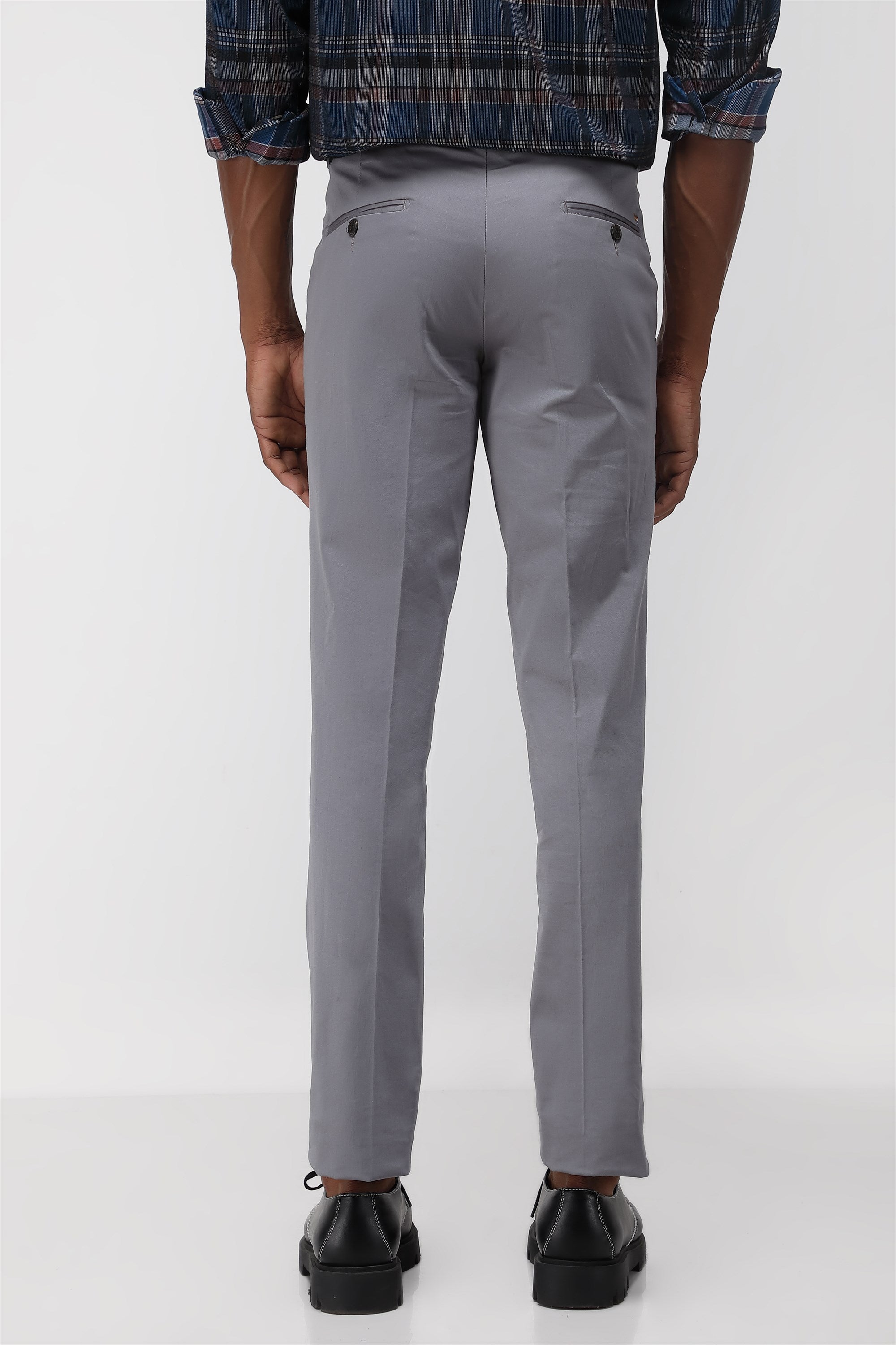 Bare Brown Stretch Slim Fit Cotton Trousers - Slate Grey