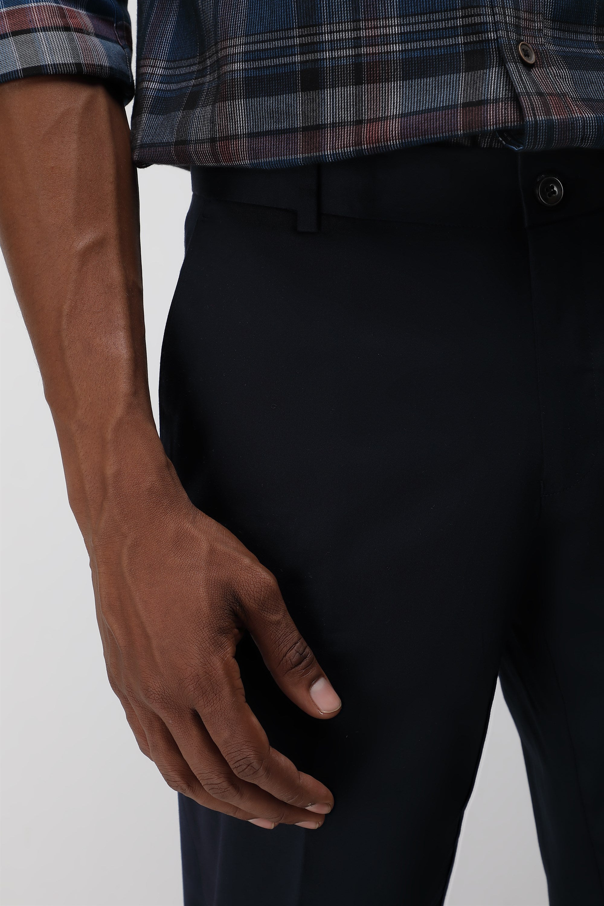 Bare Brown Stretch Slim Fit Cotton Trousers - Navy