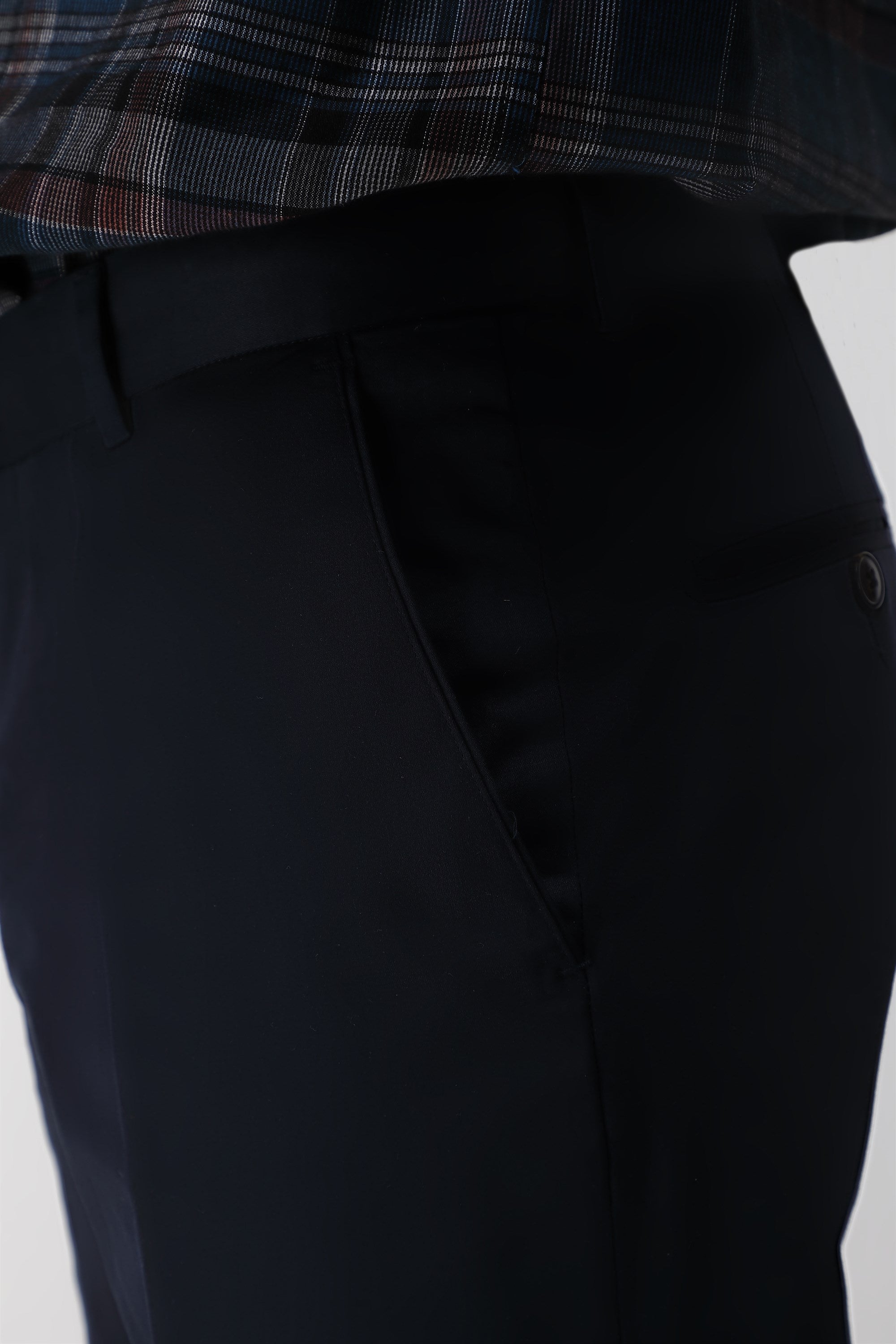 Bare Brown Stretch Slim Fit Cotton Trousers - Navy