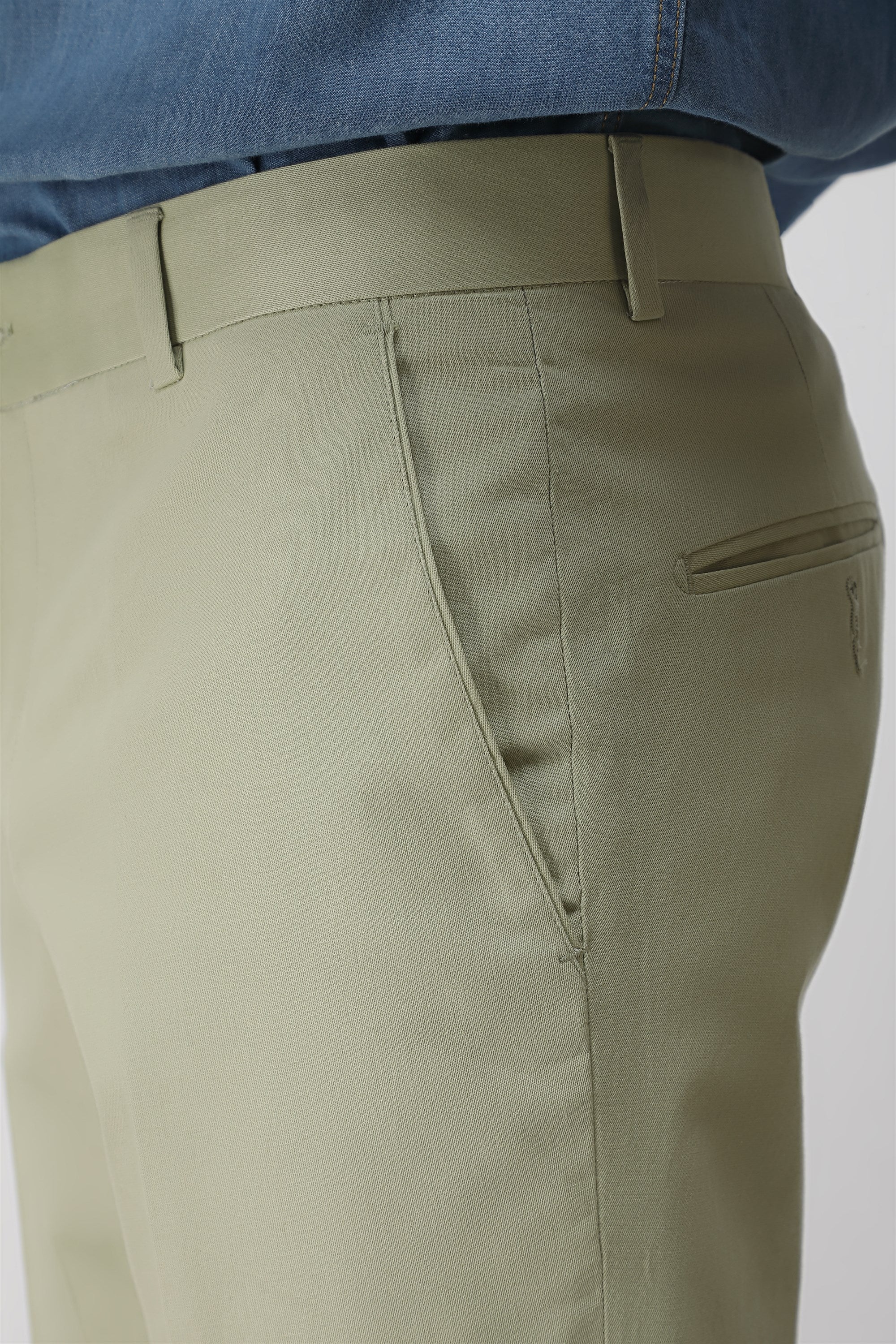 Bare Brown Stretch Slim Fit Cotton Trousers - Light Green