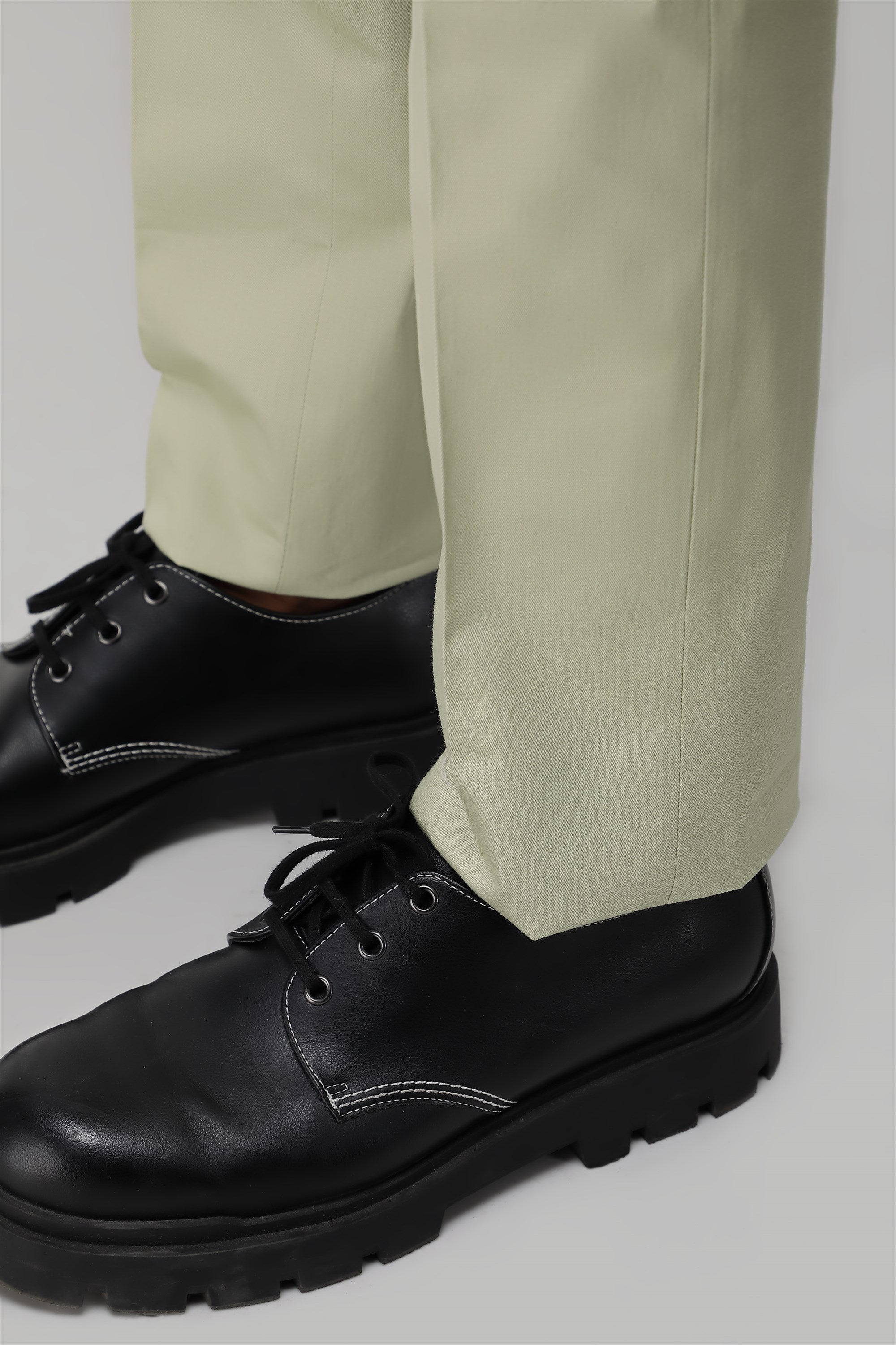 Bare Brown Stretch Slim Fit Cotton Trousers - Light Green