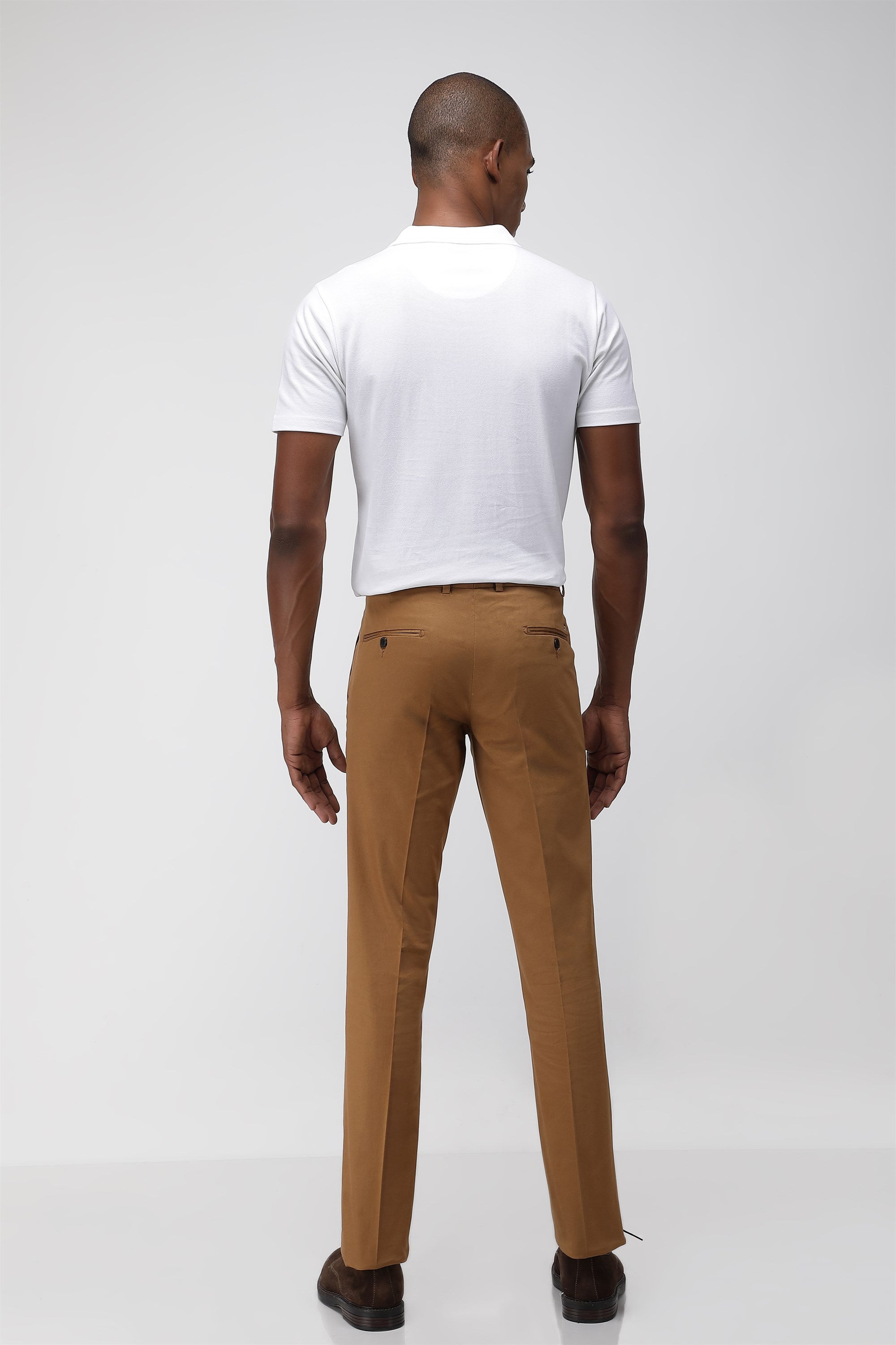 Bare Brown Stretch Slim Fit Cotton Trousers - Khaki