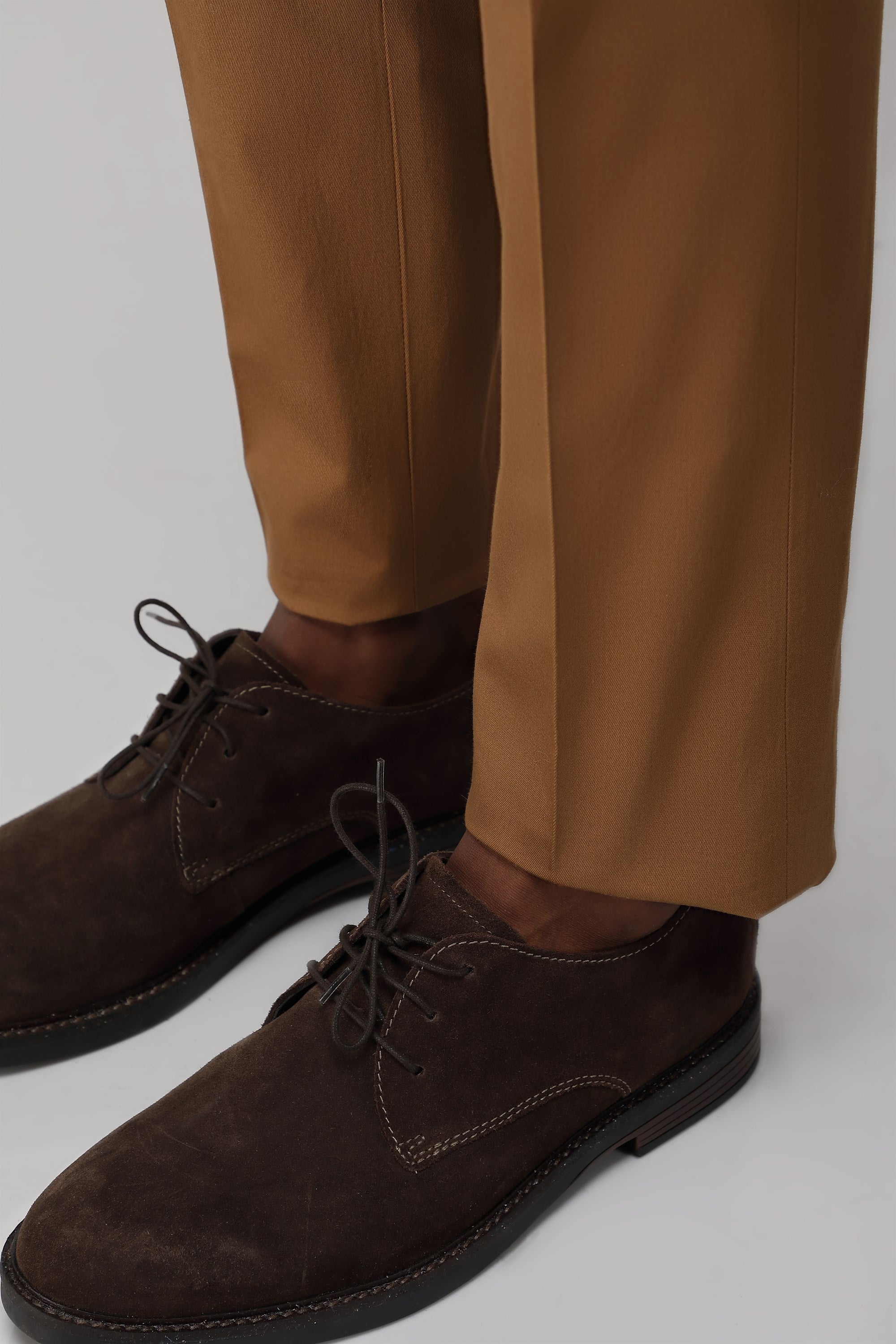 Bare Brown Stretch Slim Fit Cotton Trousers - Khaki