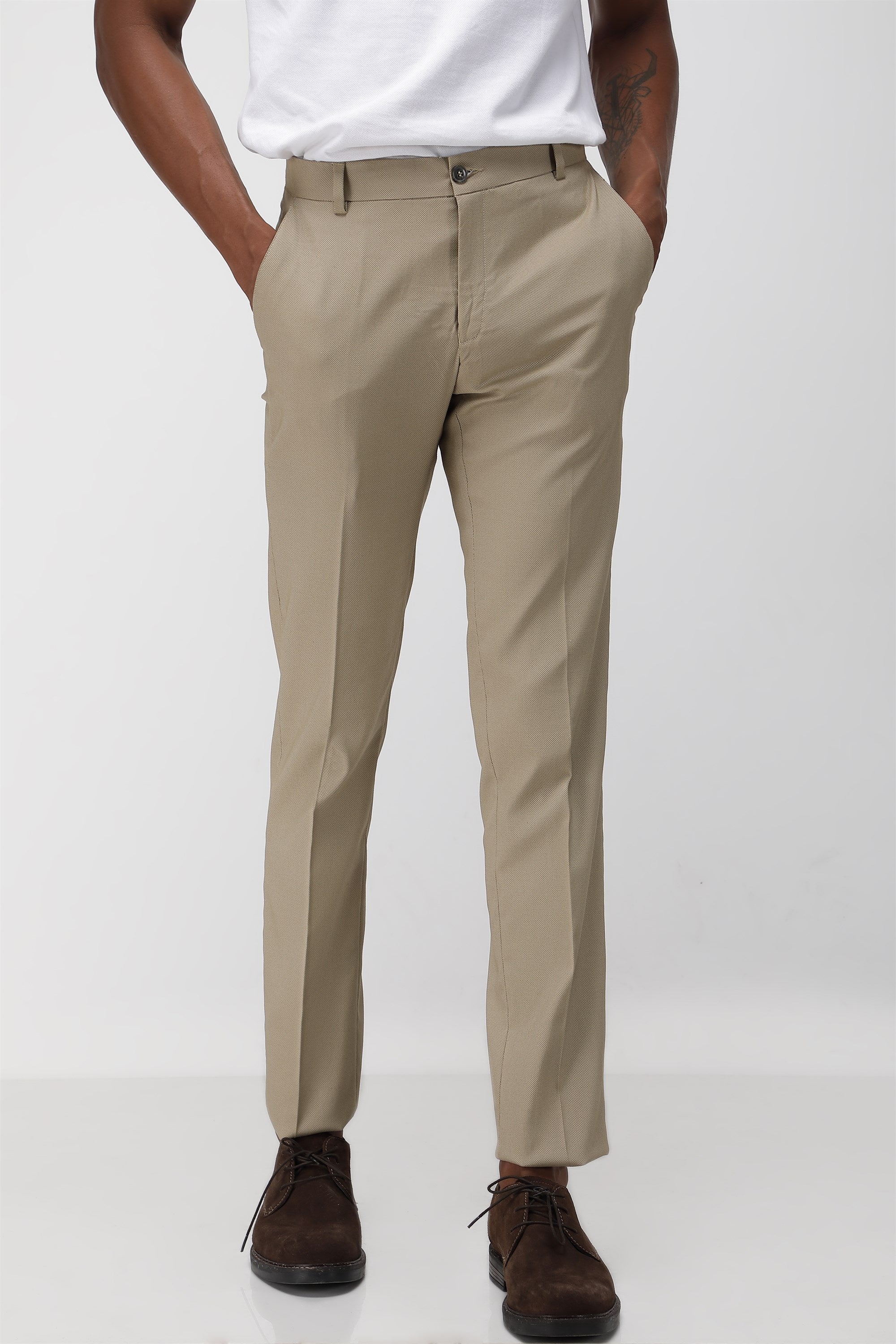 T the brand Stretch Formal Textured Trouser - Khaki