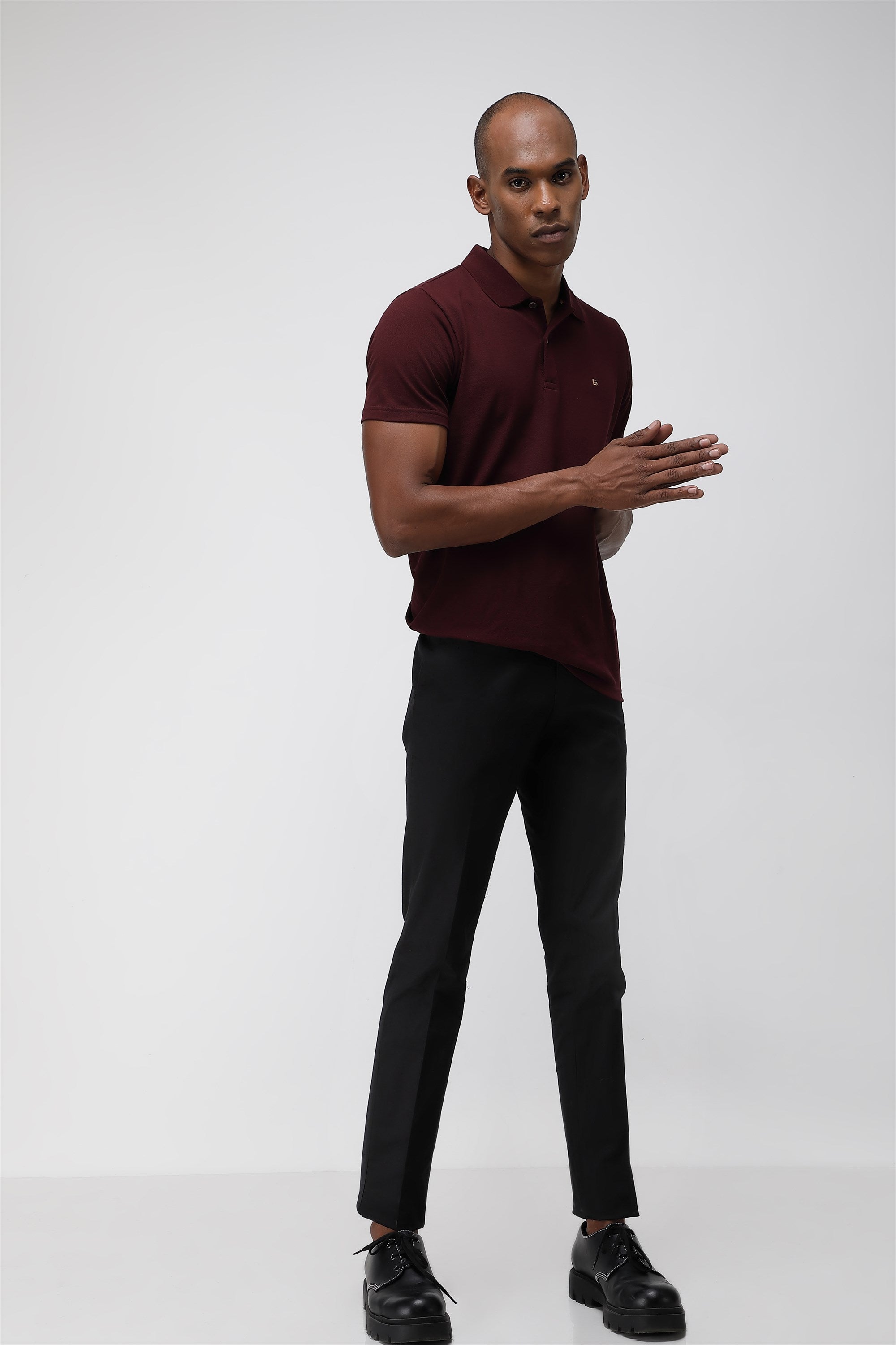 Bare Brown Stretch Slim Fit Cotton Trousers - Black