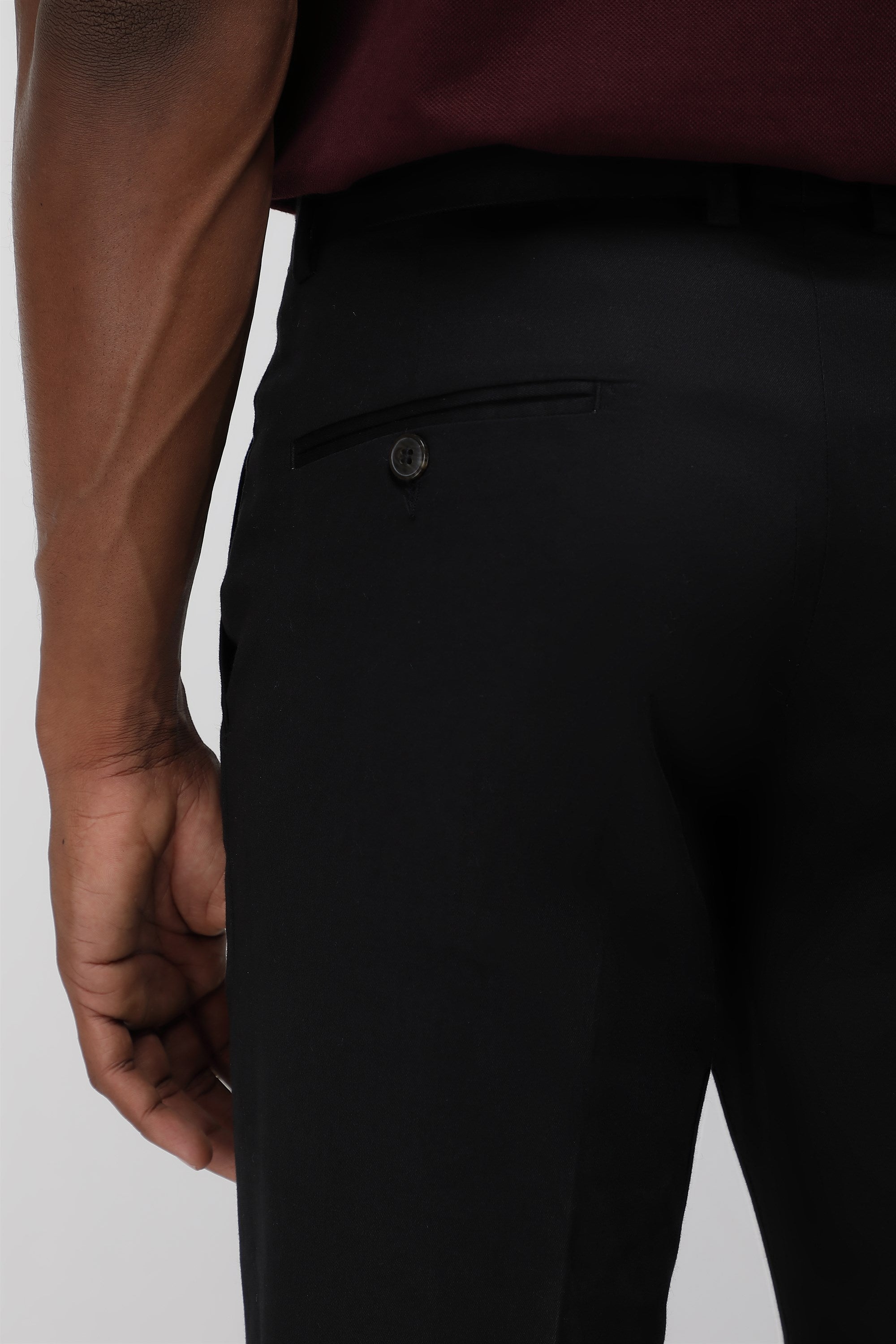 Bare Brown Stretch Slim Fit Cotton Trousers - Black