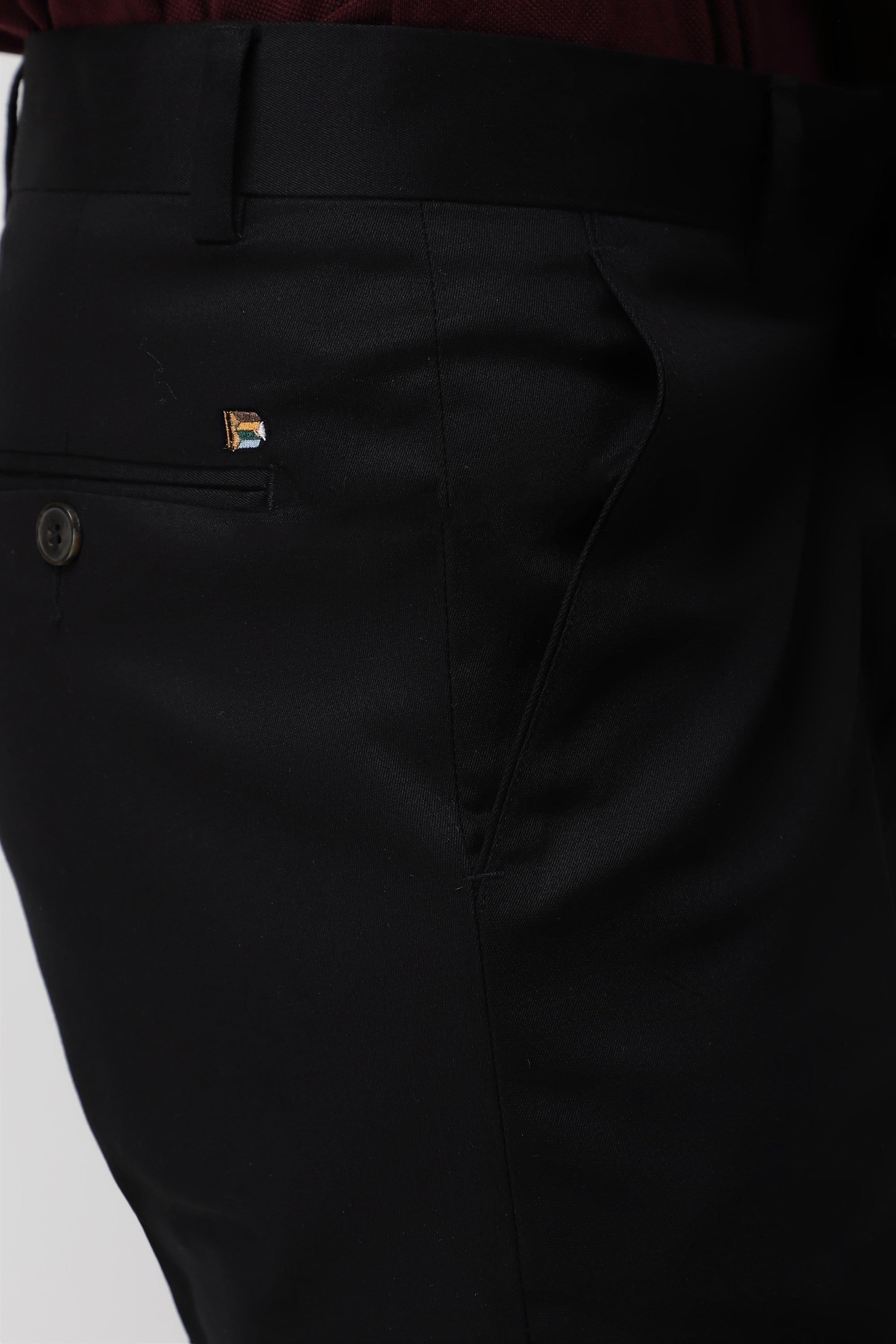 Bare Brown Stretch Slim Fit Cotton Trousers - Black