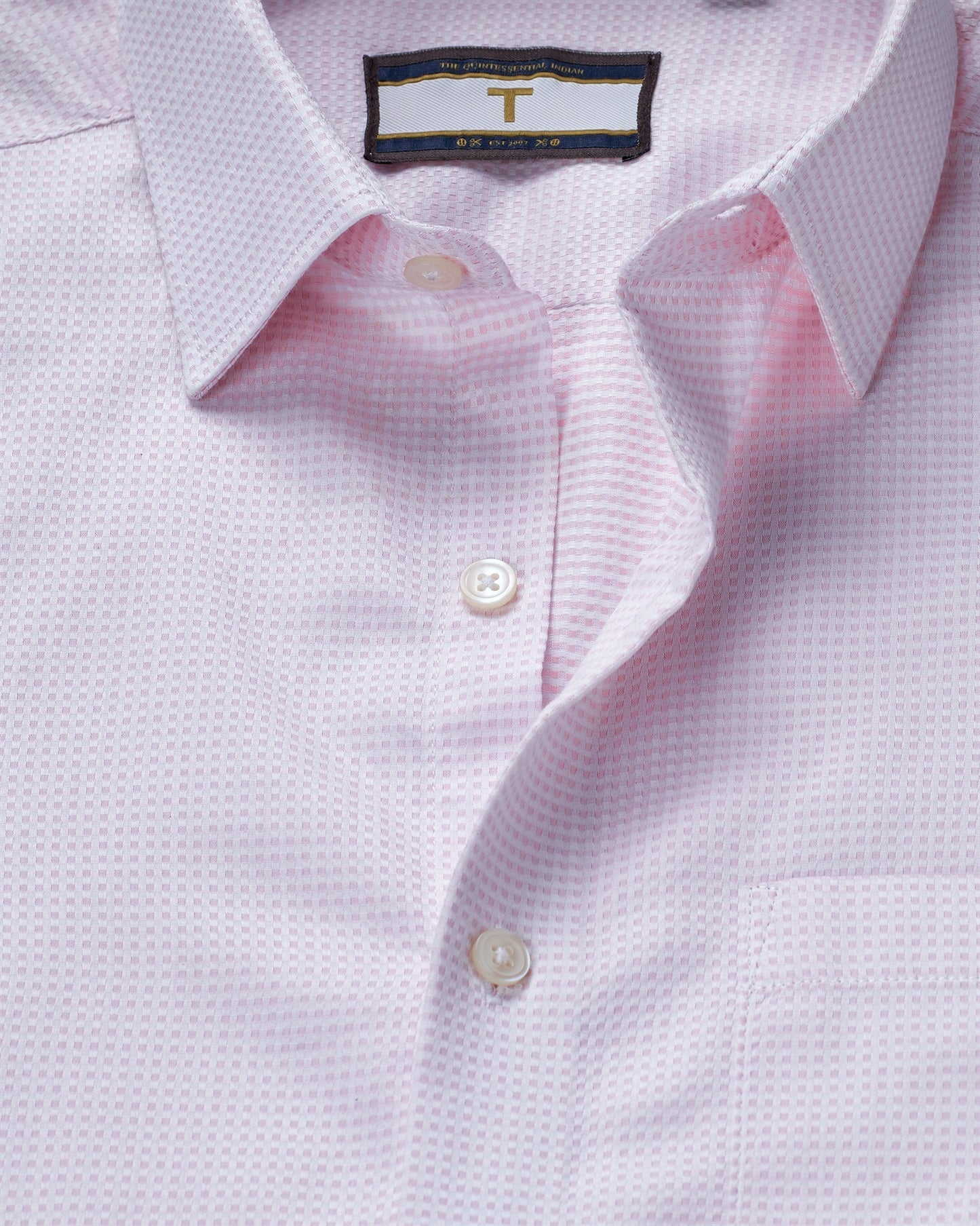 T the brand Dobby Slim Fit Full Sleeved Cotton Shirt - Pink