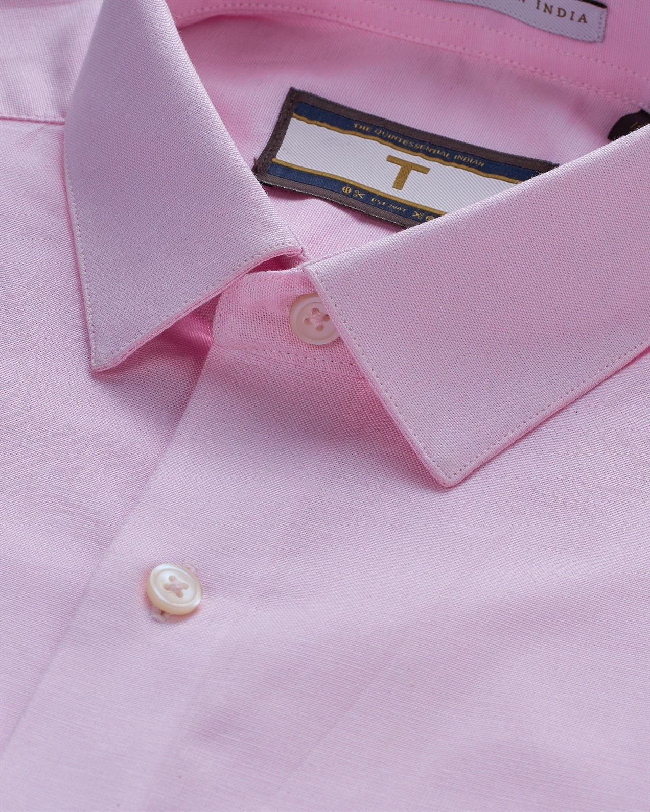 T the brand Classic Oxford Stretch Slim Fit Full Sleeved Cotton Shirt - Pink