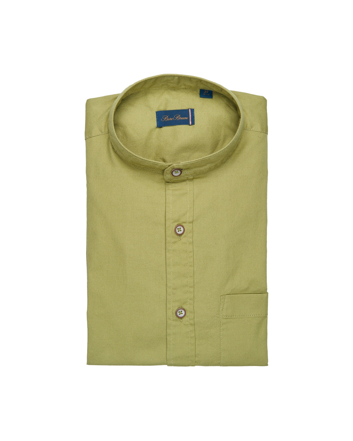 Bare Brown Mandarin Collar Stretch Cotton Shirt, Slim Fit with Full Sl