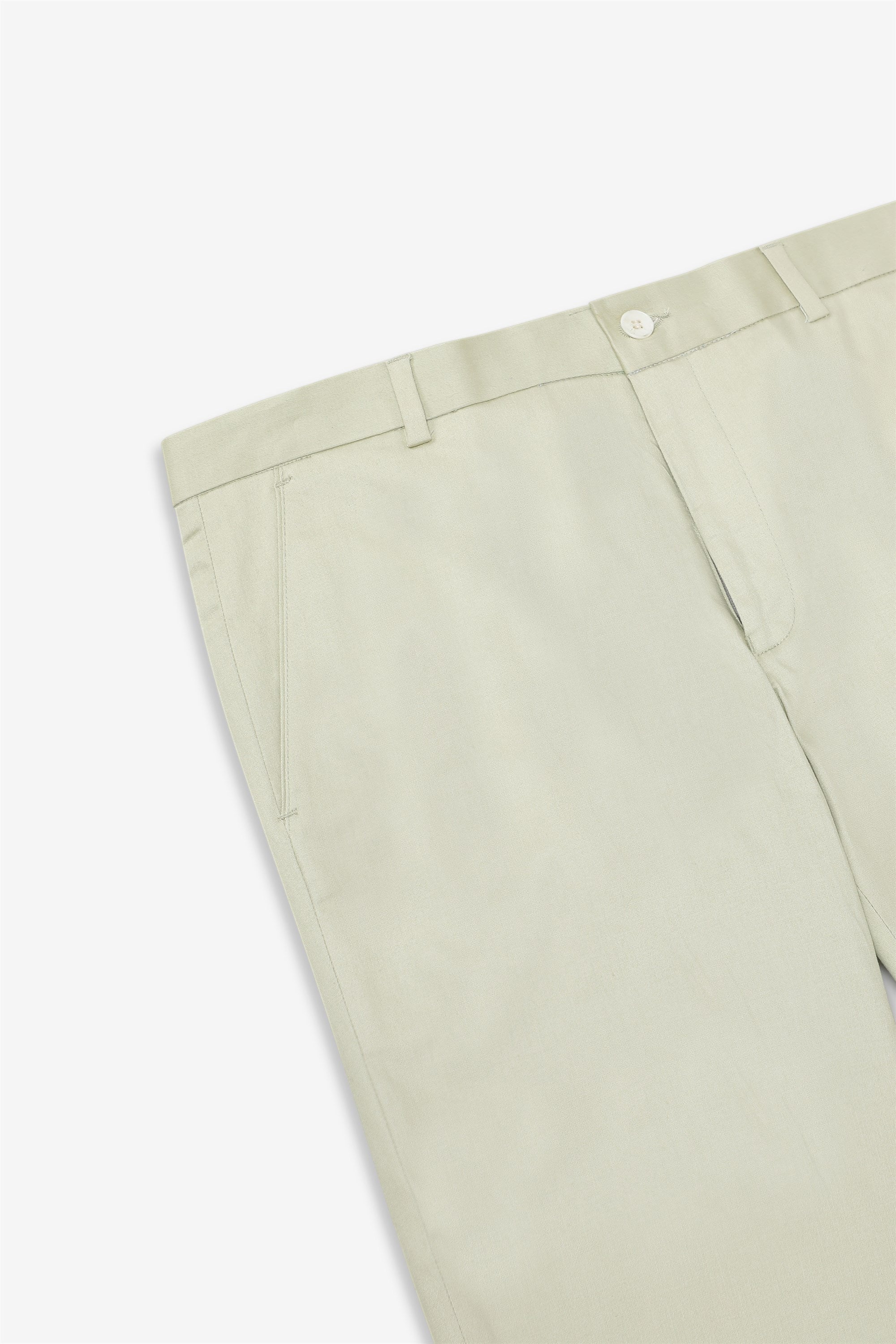 Bare Brown Stretch Slim Fit Cotton Trousers - Light Green