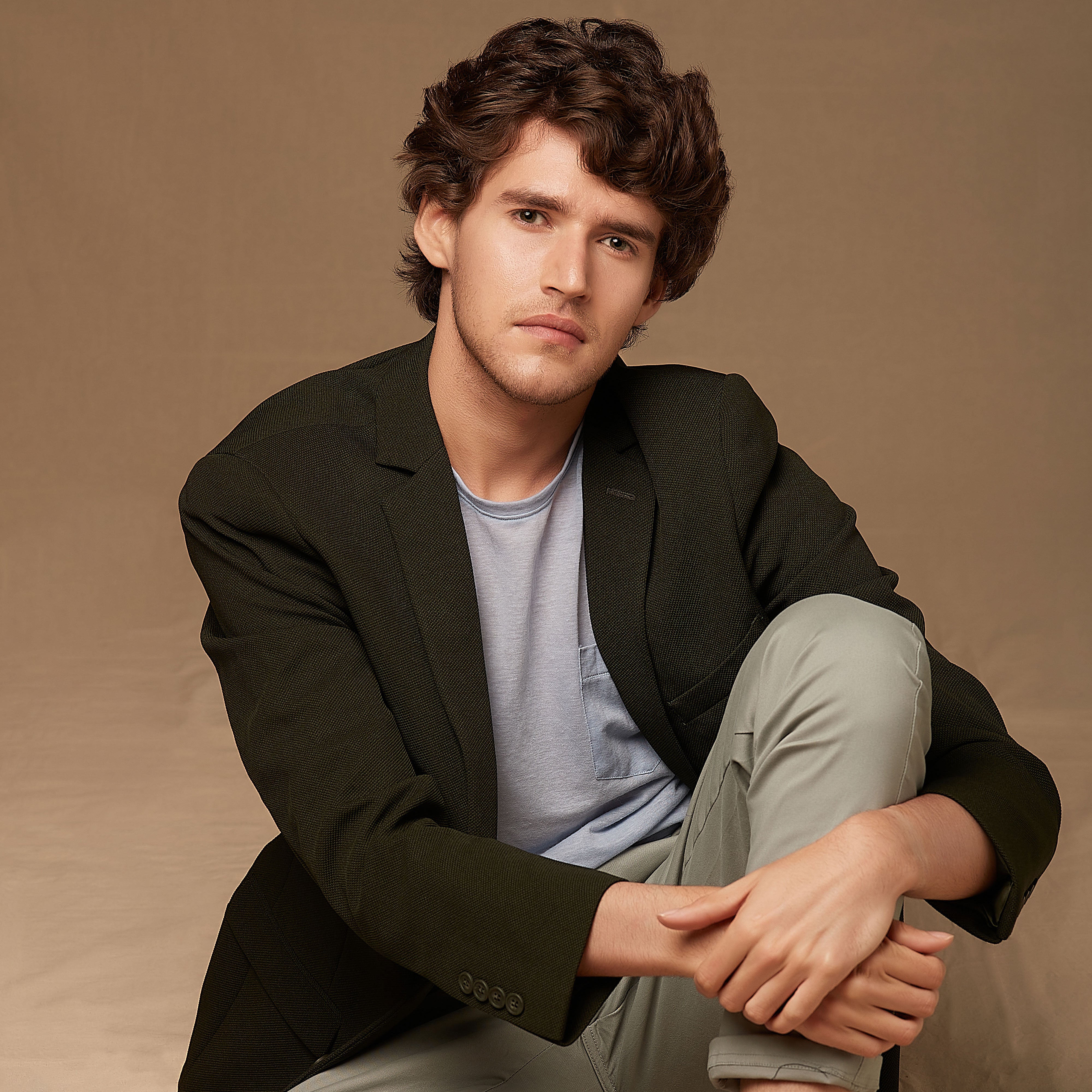 Olive Micro Structure Stretch Knit Blazer