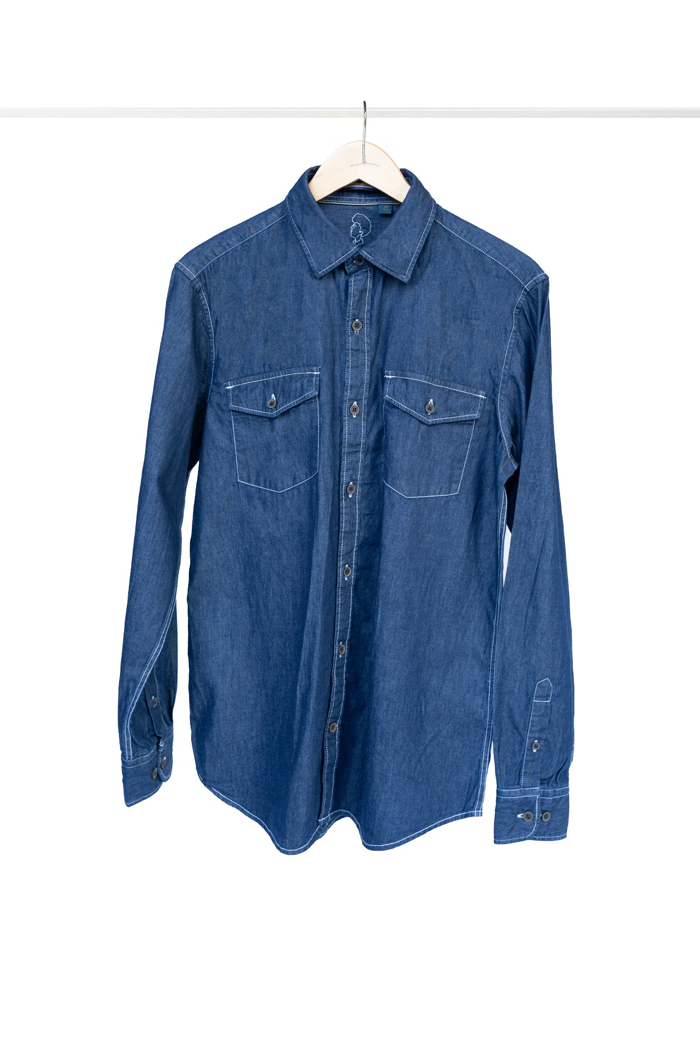 Bare Brown Denim Shirt, Slim Fit with Full Sleeves - Navy Blue