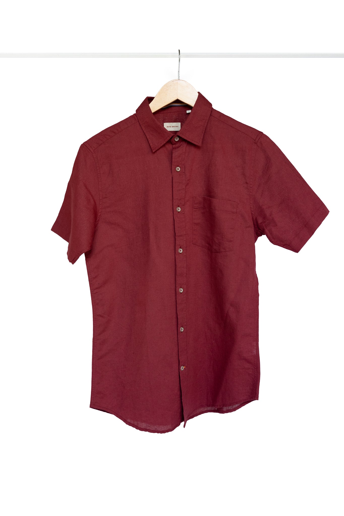 Bare Brown Cotton Linen Shirt, Slim Fit with Half Sleeves - Maroon
