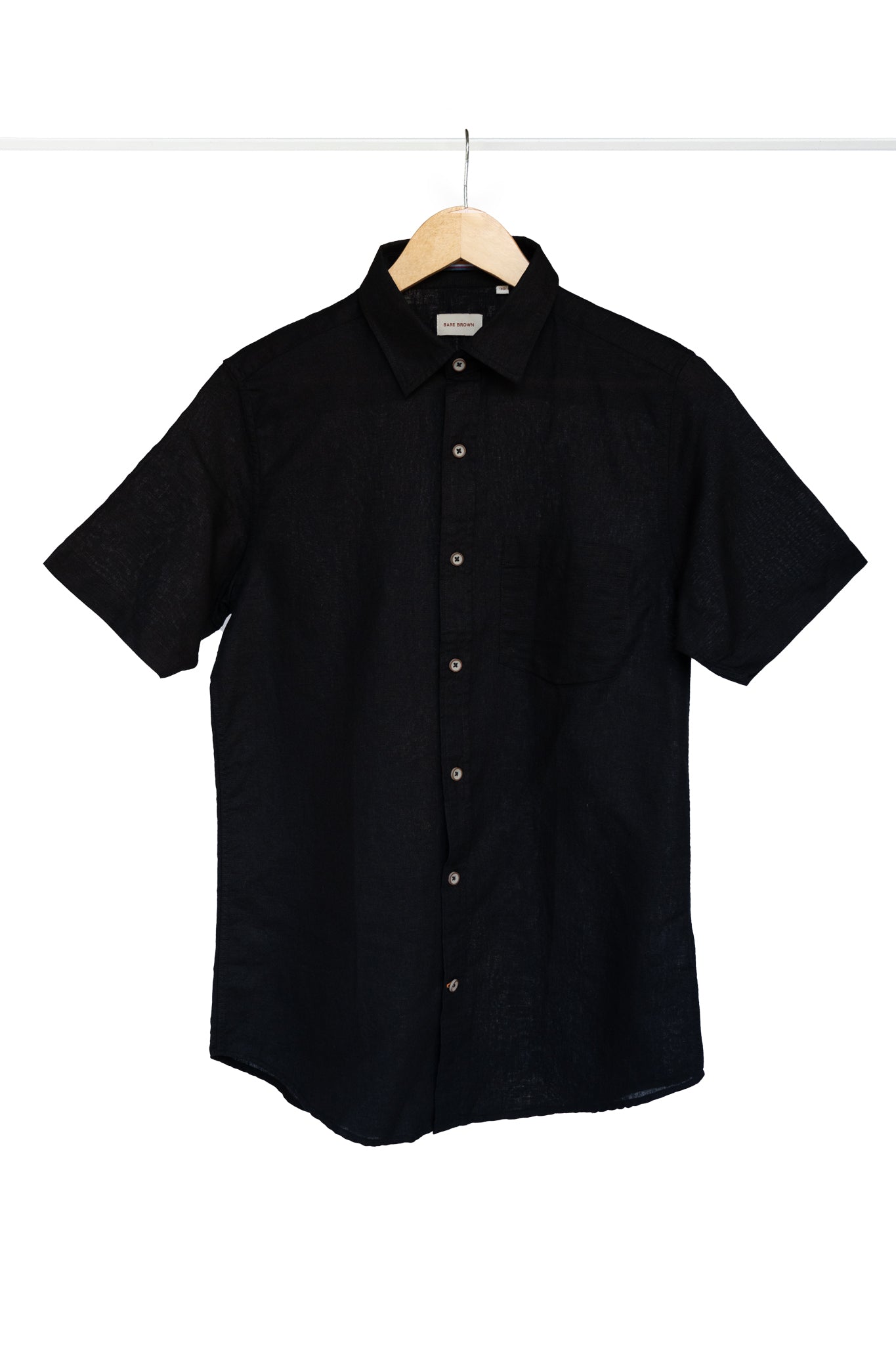 Bare Brown Cotton Linen Shirt, Slim Fit with Half Sleeves - Black