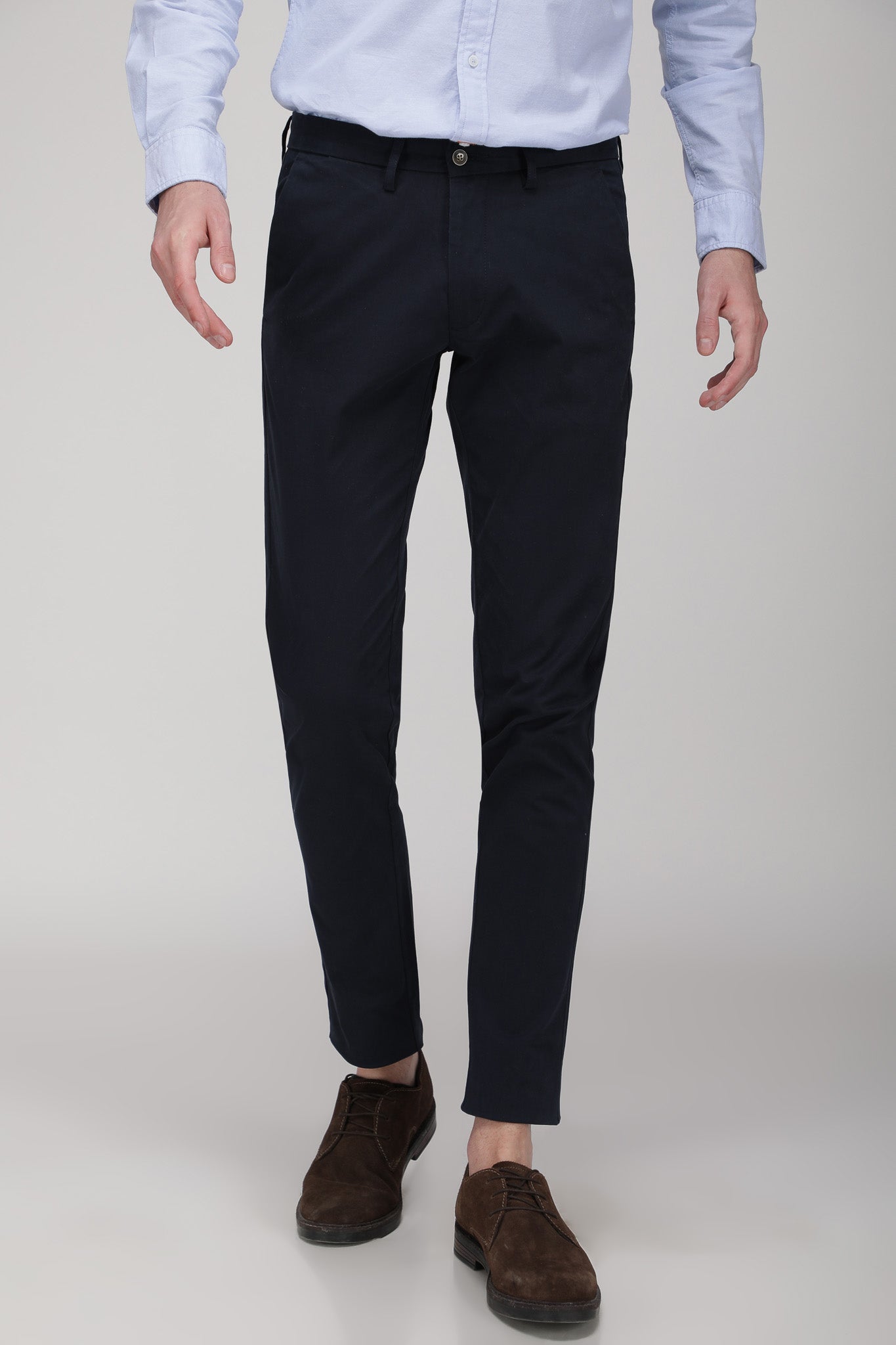 Bare Brown Stretch Slim Fit Cotton Chinos - Navy