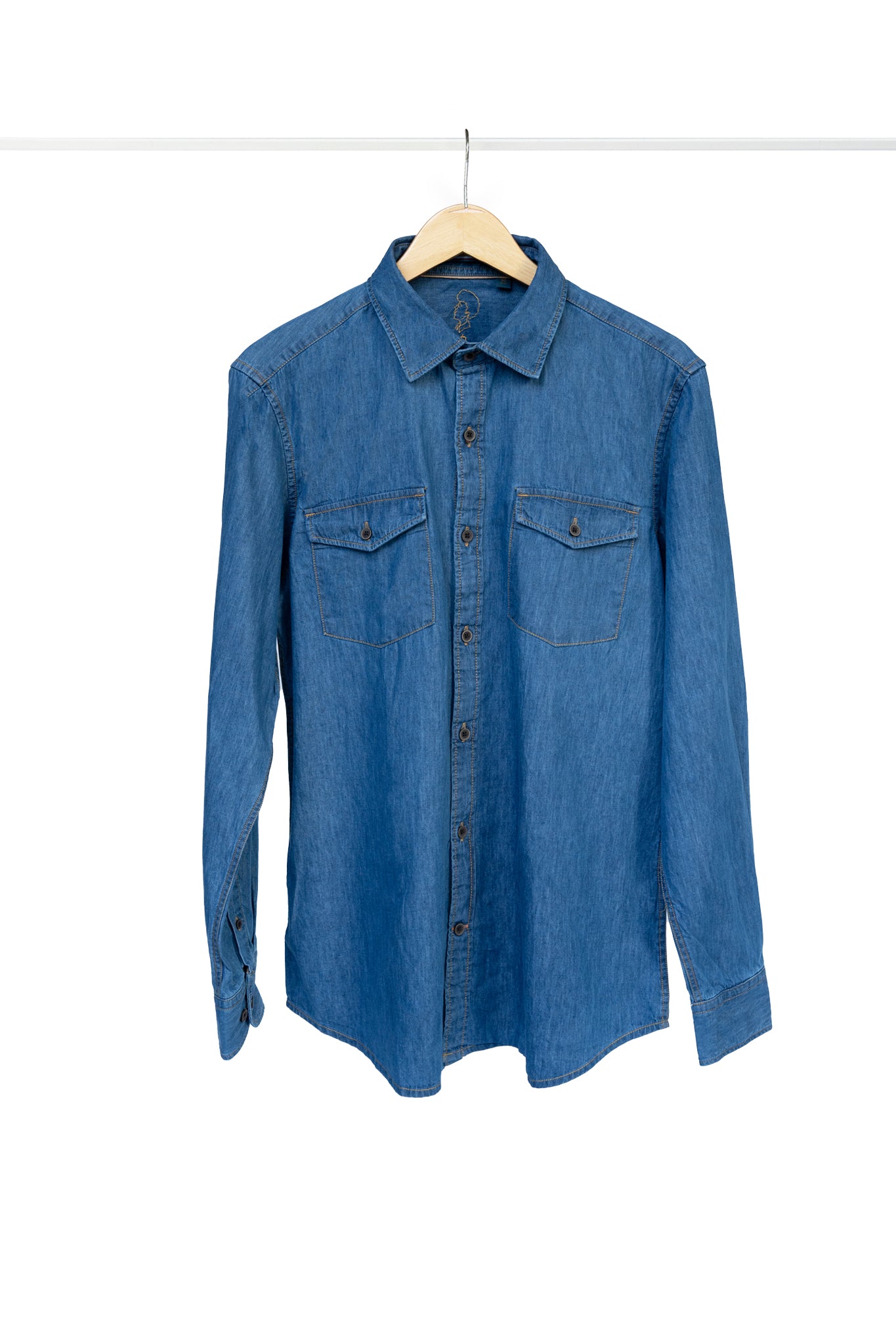 Bare Brown Denim Shirt, Slim Fit with Full Sleeves - Blue