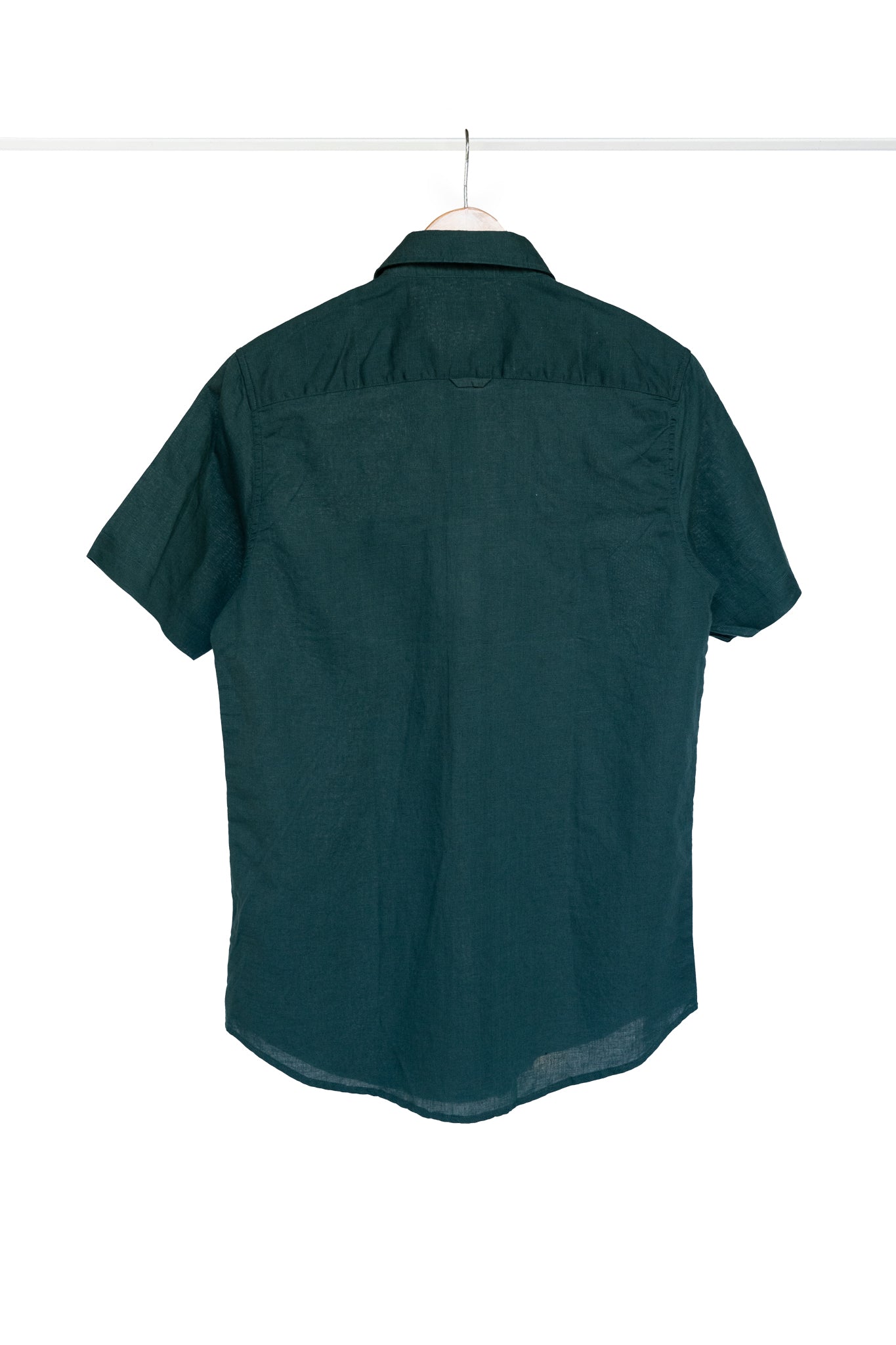Bare Brown Cotton Linen Shirt, Slim Fit with Half Sleeves - Dark Green