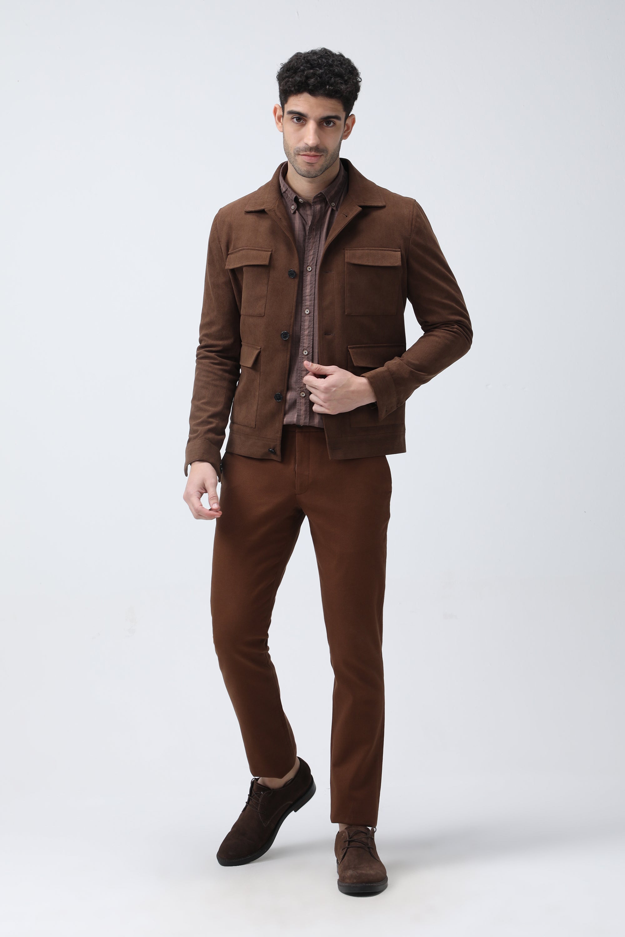 Bare Brown Corduroy Overshirt with Pockets - Brown