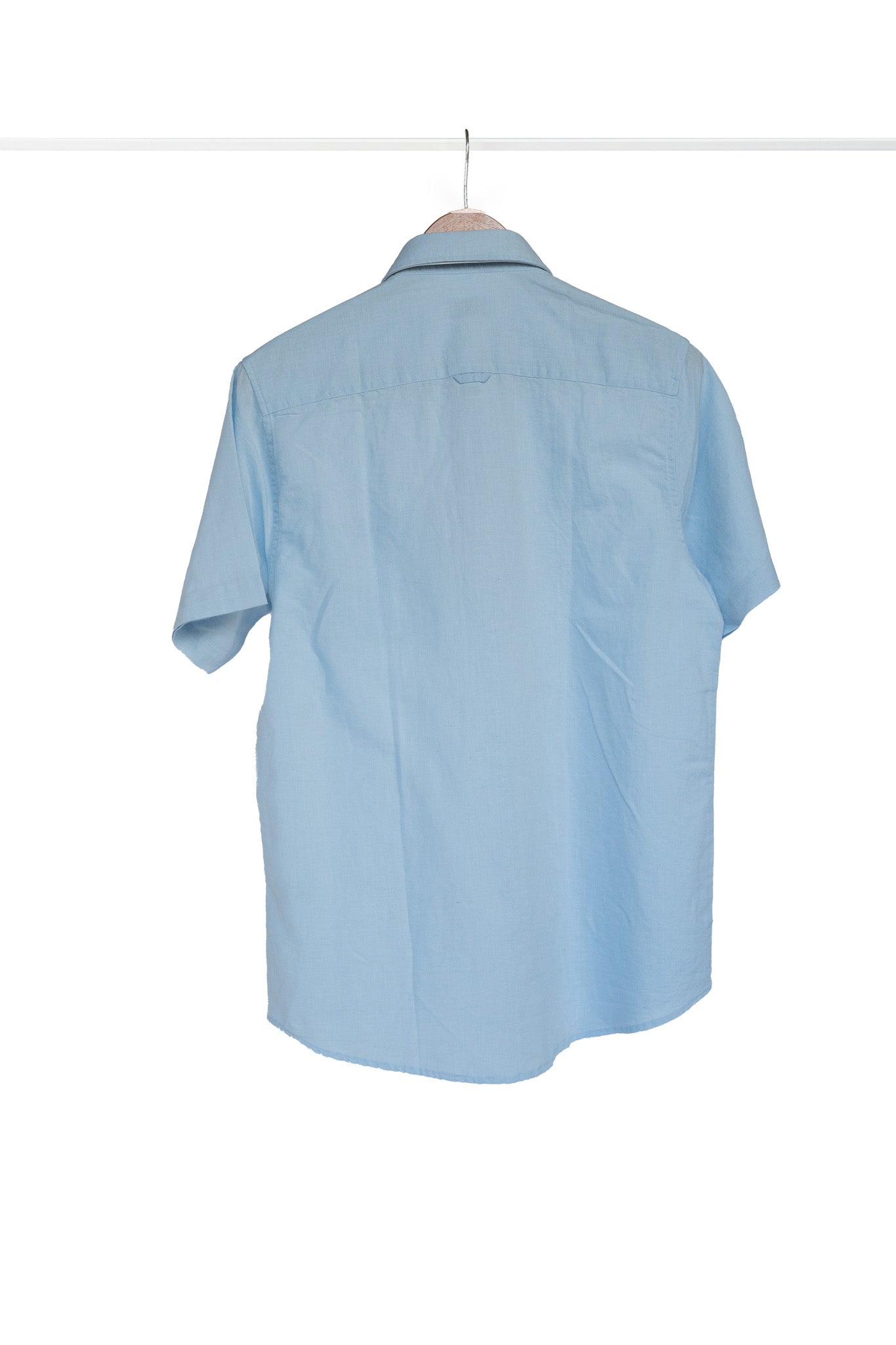Bare Brown Cotton Linen Shirt, Slim Fit with Half Sleeves - Light Blue